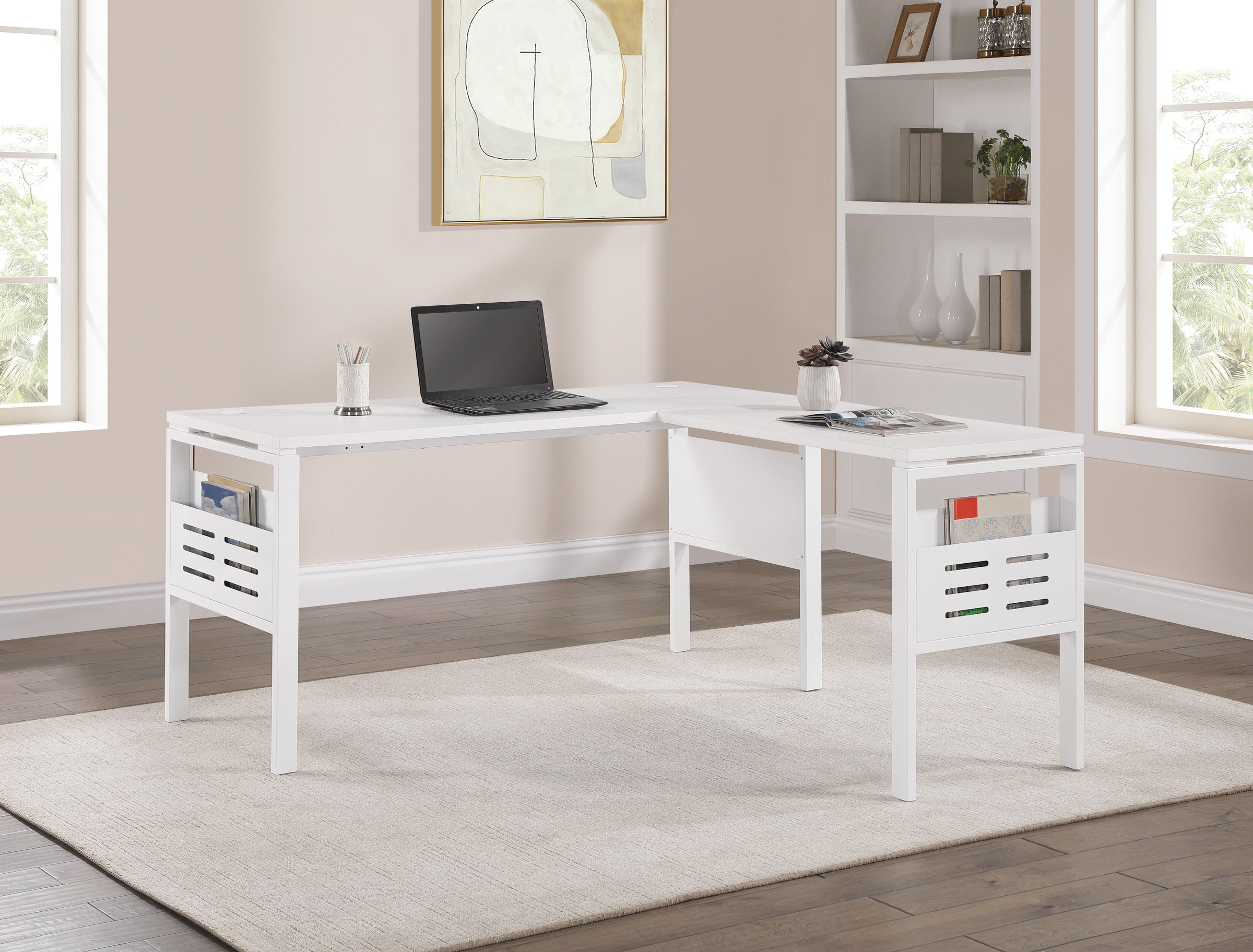 60" L-Desk with Storage - White