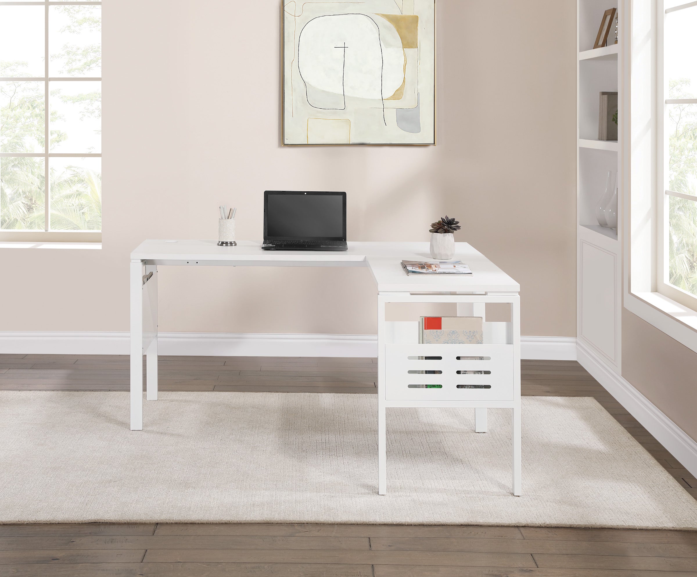 60" L-Desk with Storage - White
