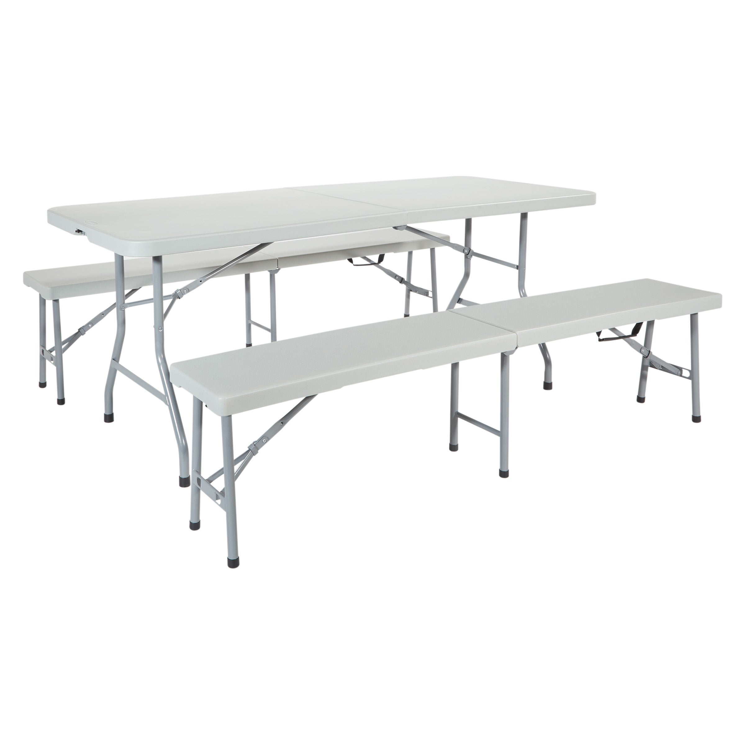 3 Piece Folding Table and Bench Set - Light Grey