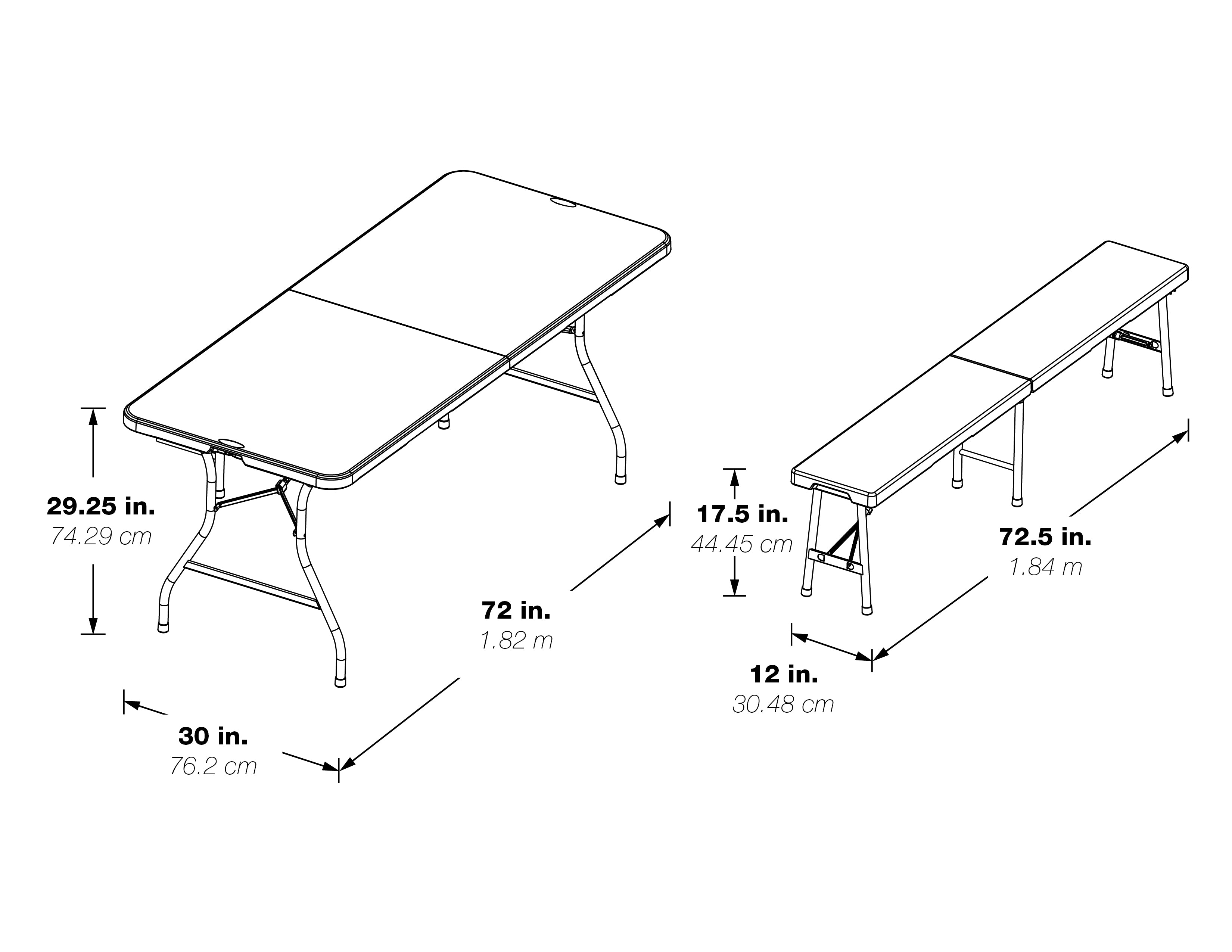 3 Piece Folding Table and Bench Set - Light Grey