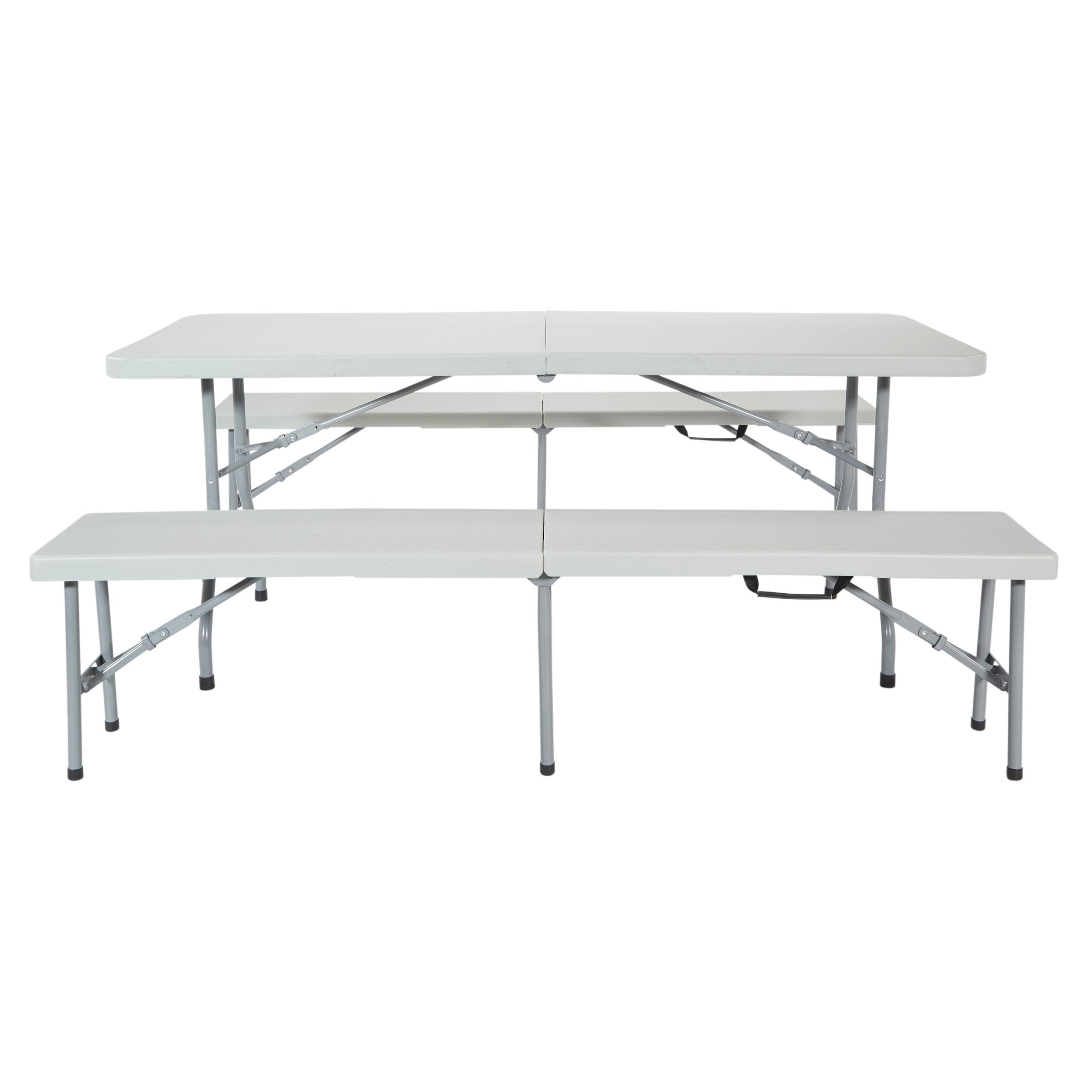3 Piece Folding Table and Bench Set - Light Grey