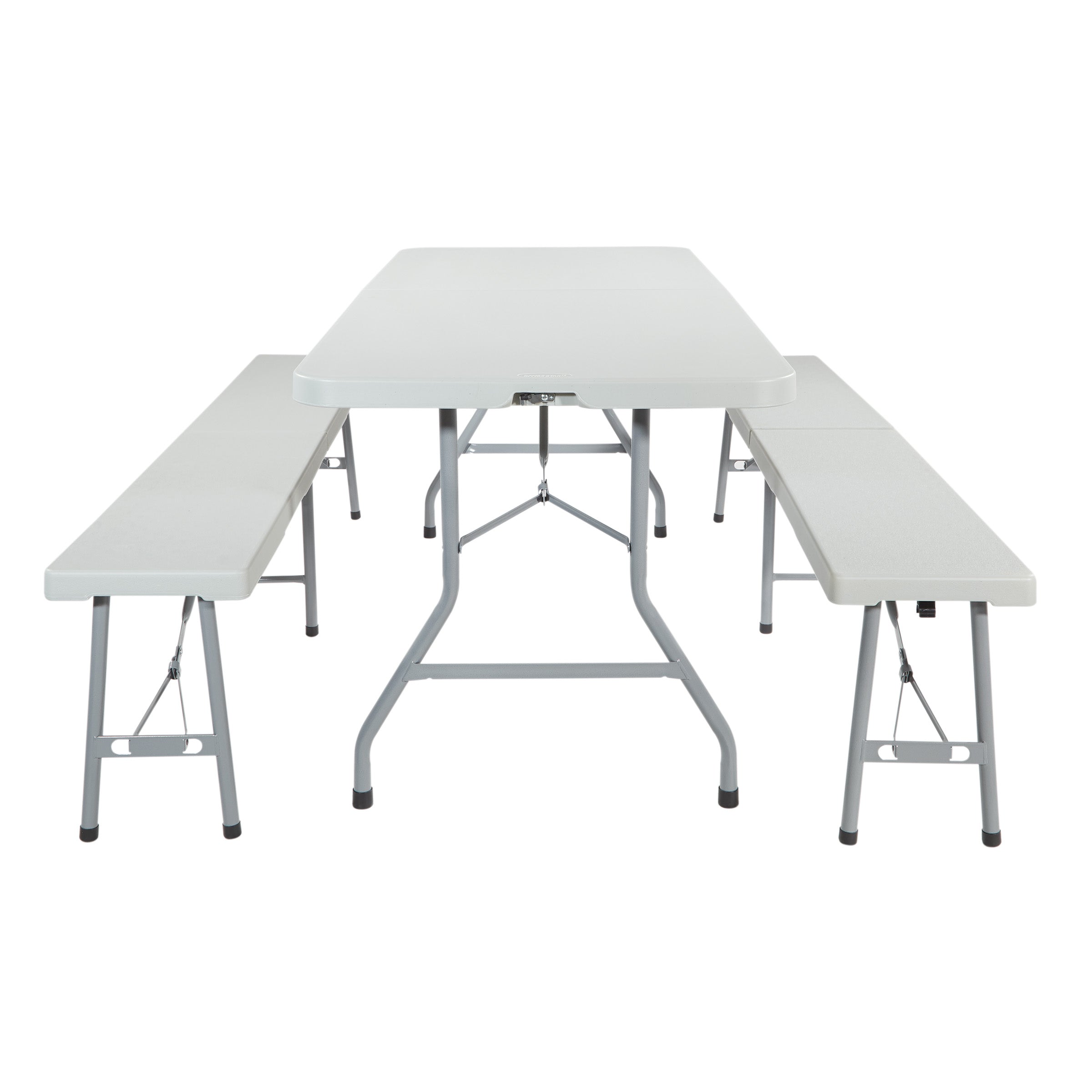 3 Piece Folding Table and Bench Set - Light Grey