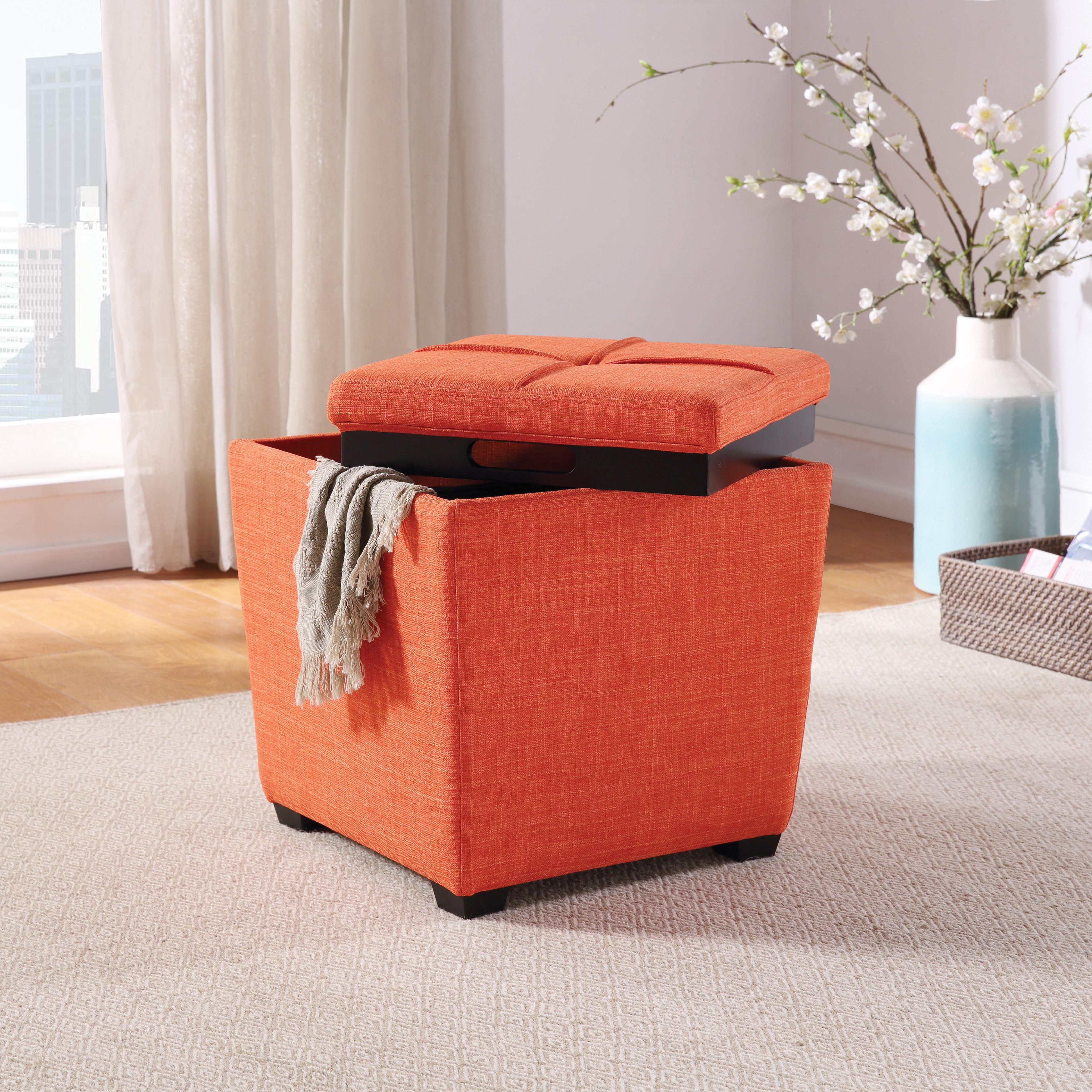 Rockford Storage Ottoman - Tangerine