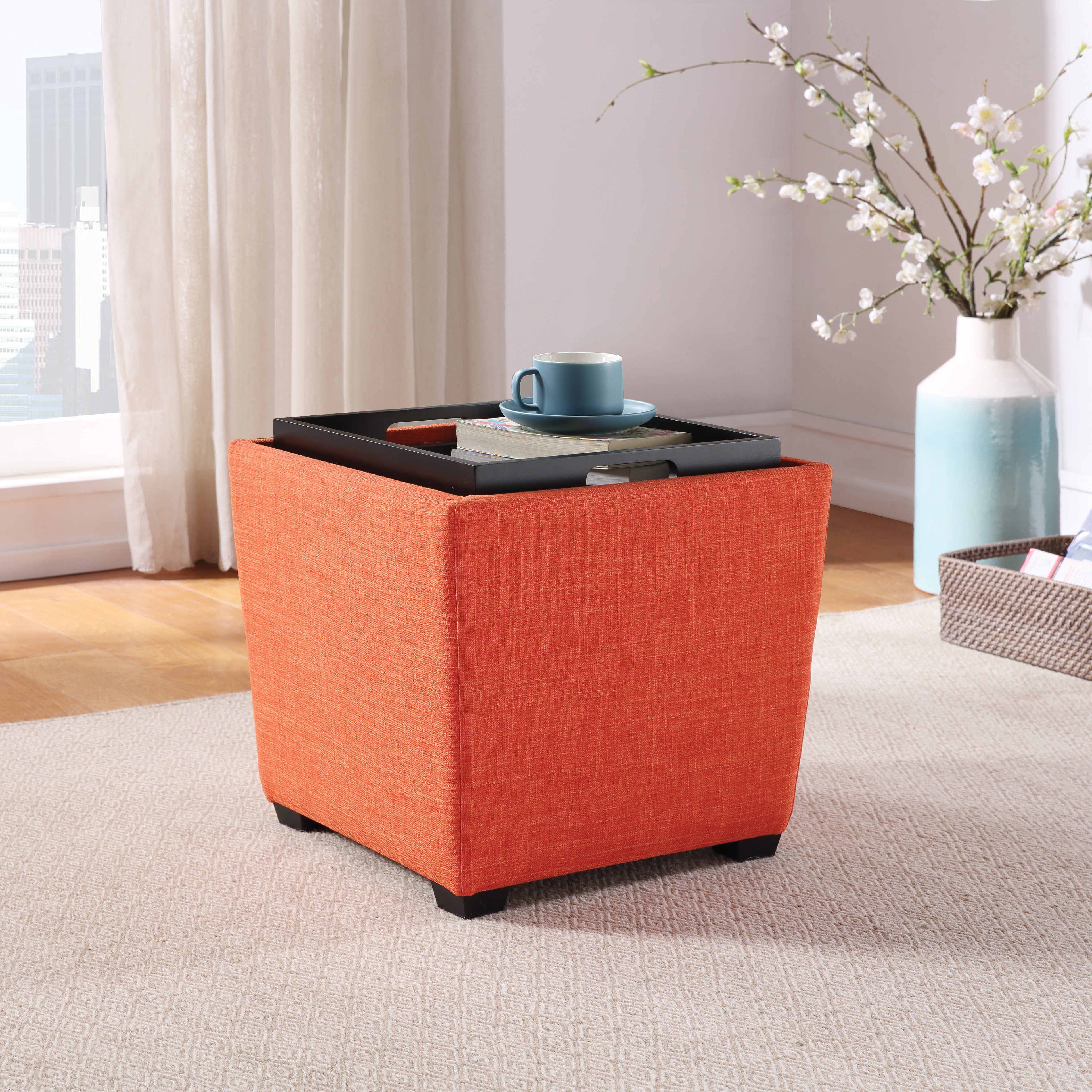 Rockford Storage Ottoman - Tangerine
