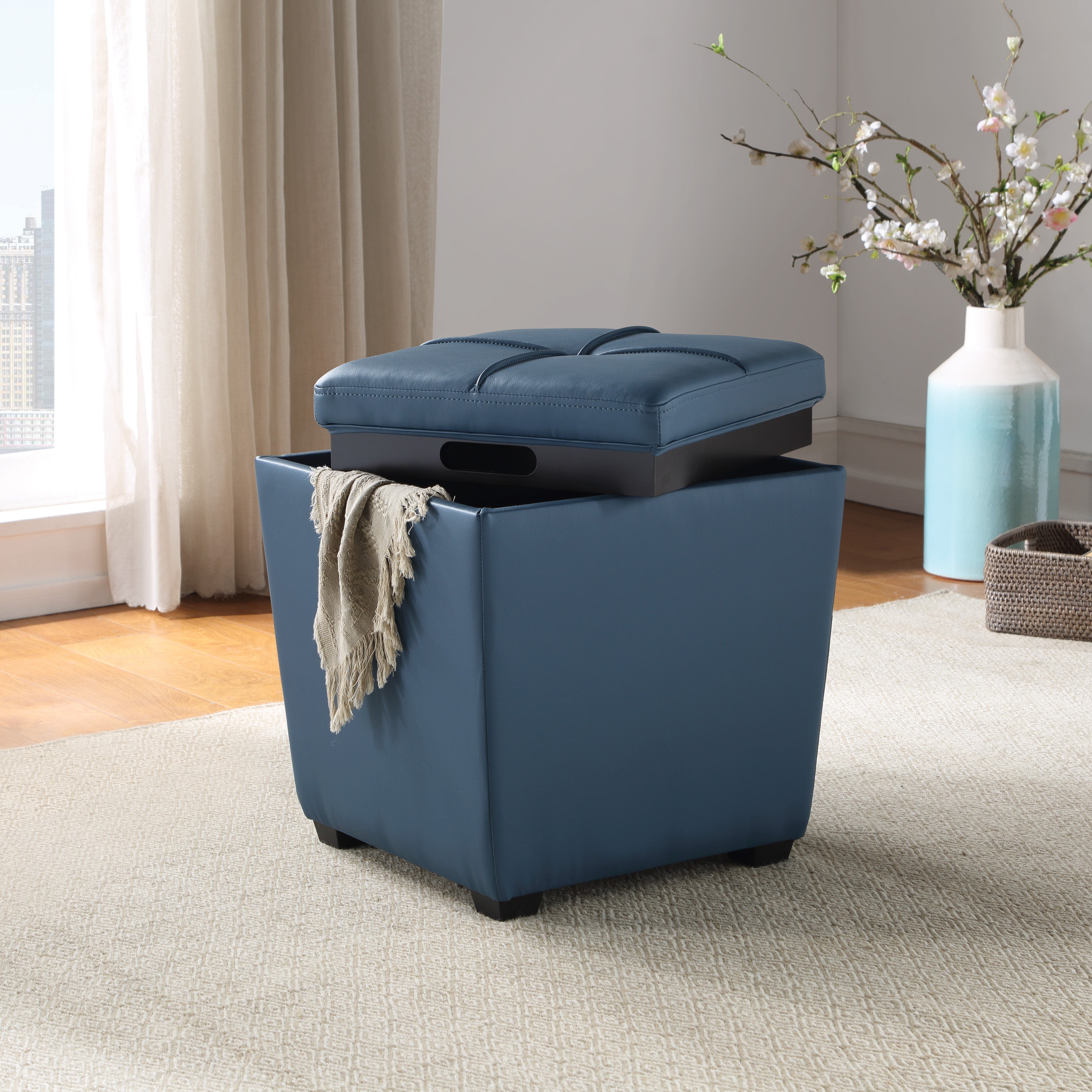 Rockford Storage Ottoman - Slate Blue