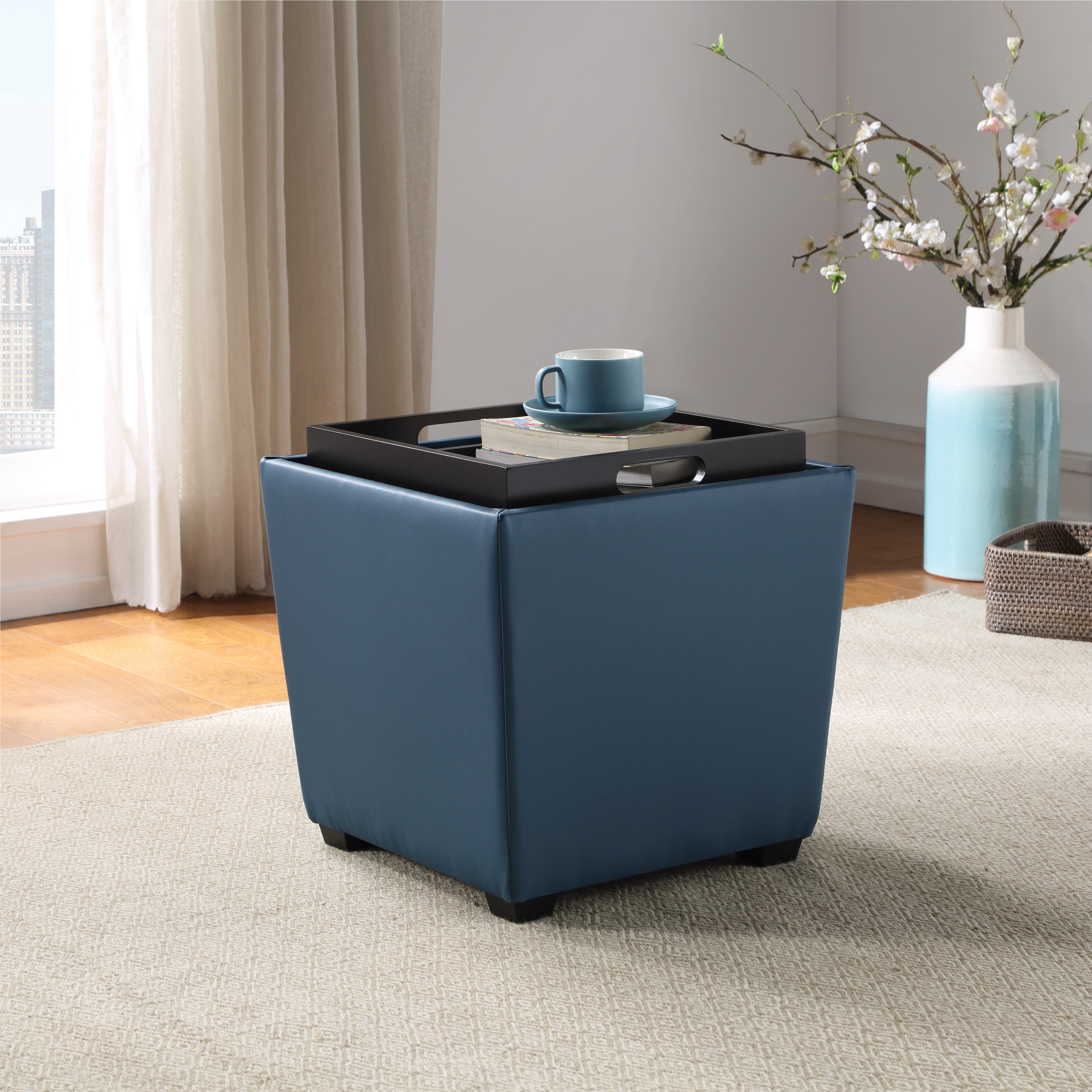 Rockford Storage Ottoman - Slate Blue