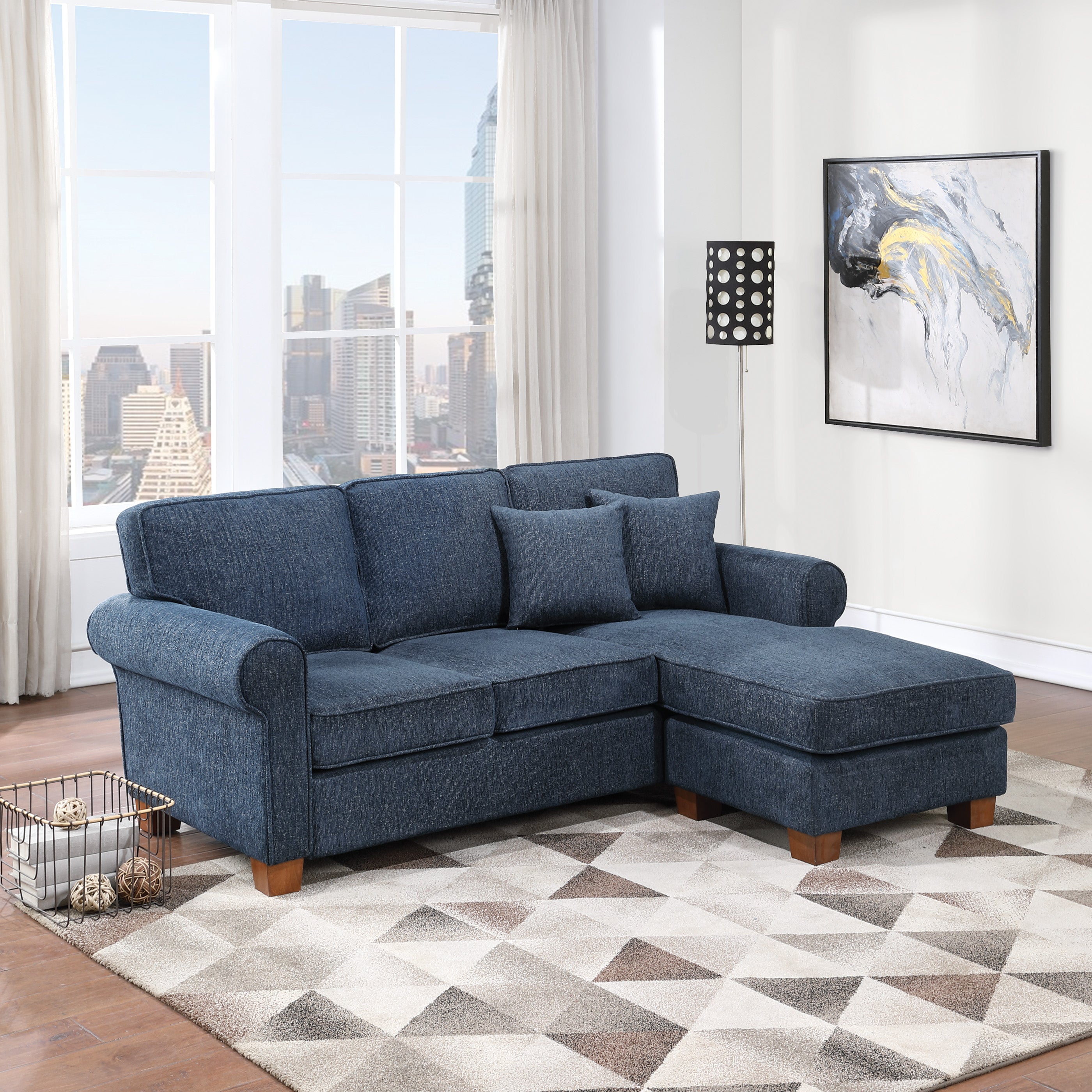 Rylee Rolled Arm Sectional - Navy