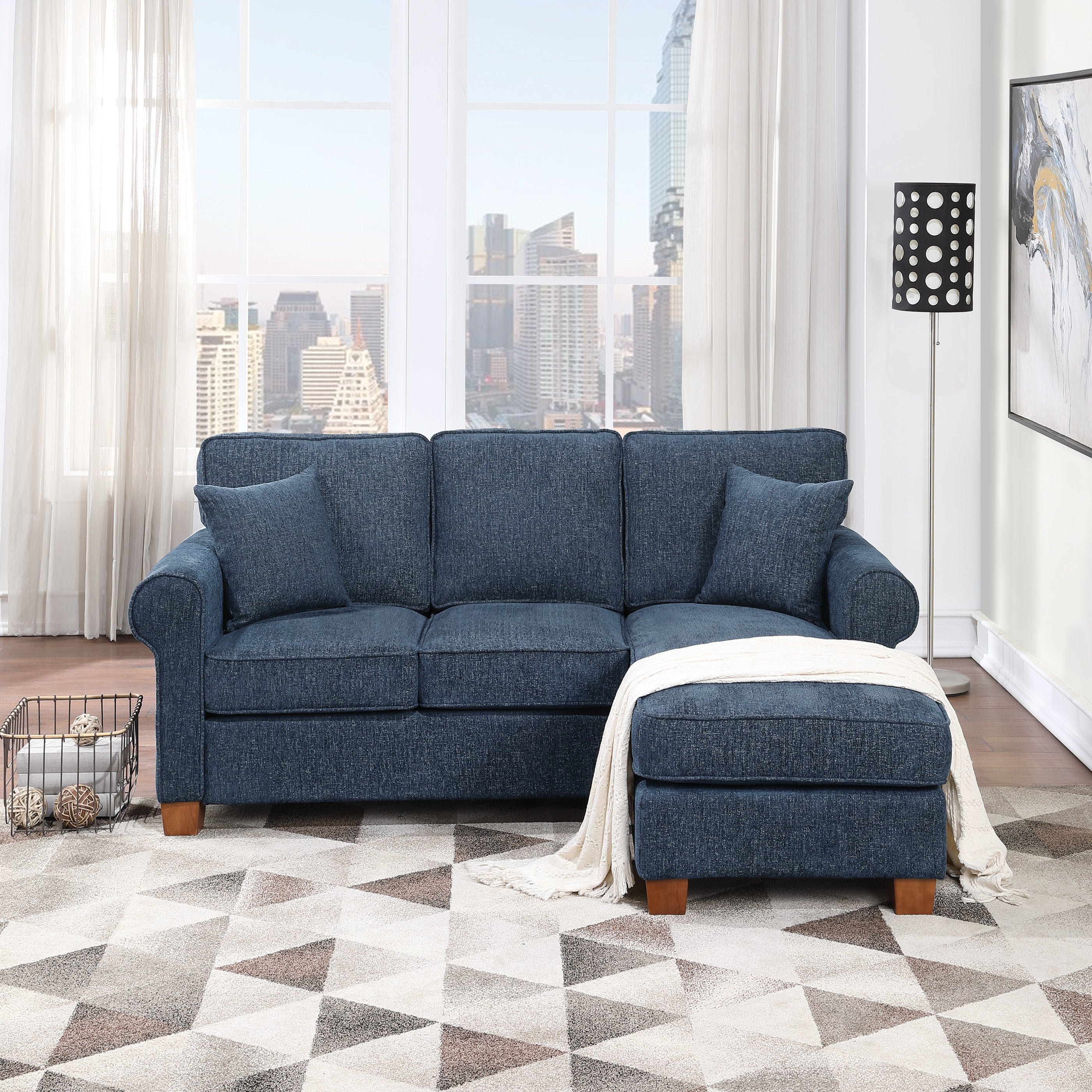 Rylee Rolled Arm Sectional - Navy
