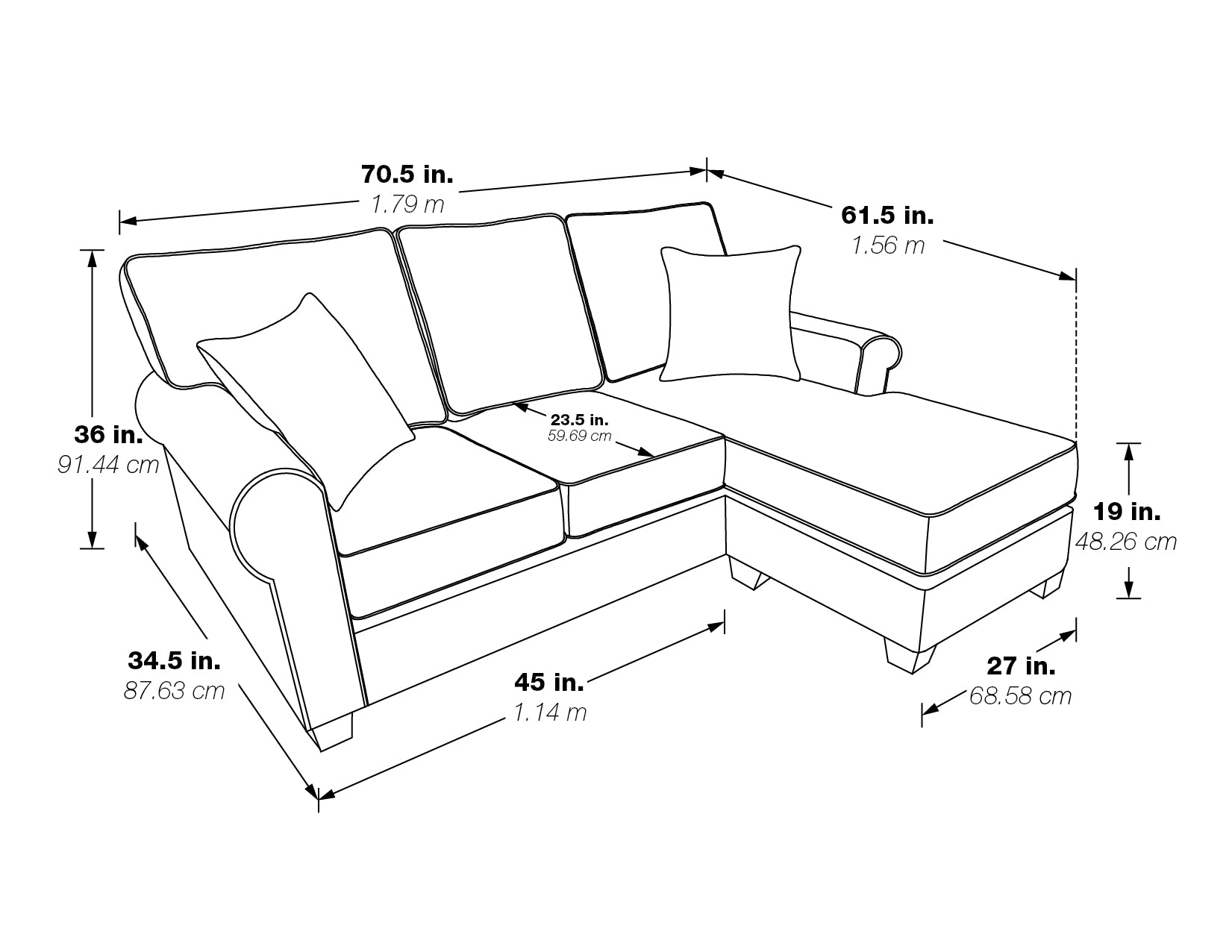 Rylee Rolled Arm Sectional - Pewter