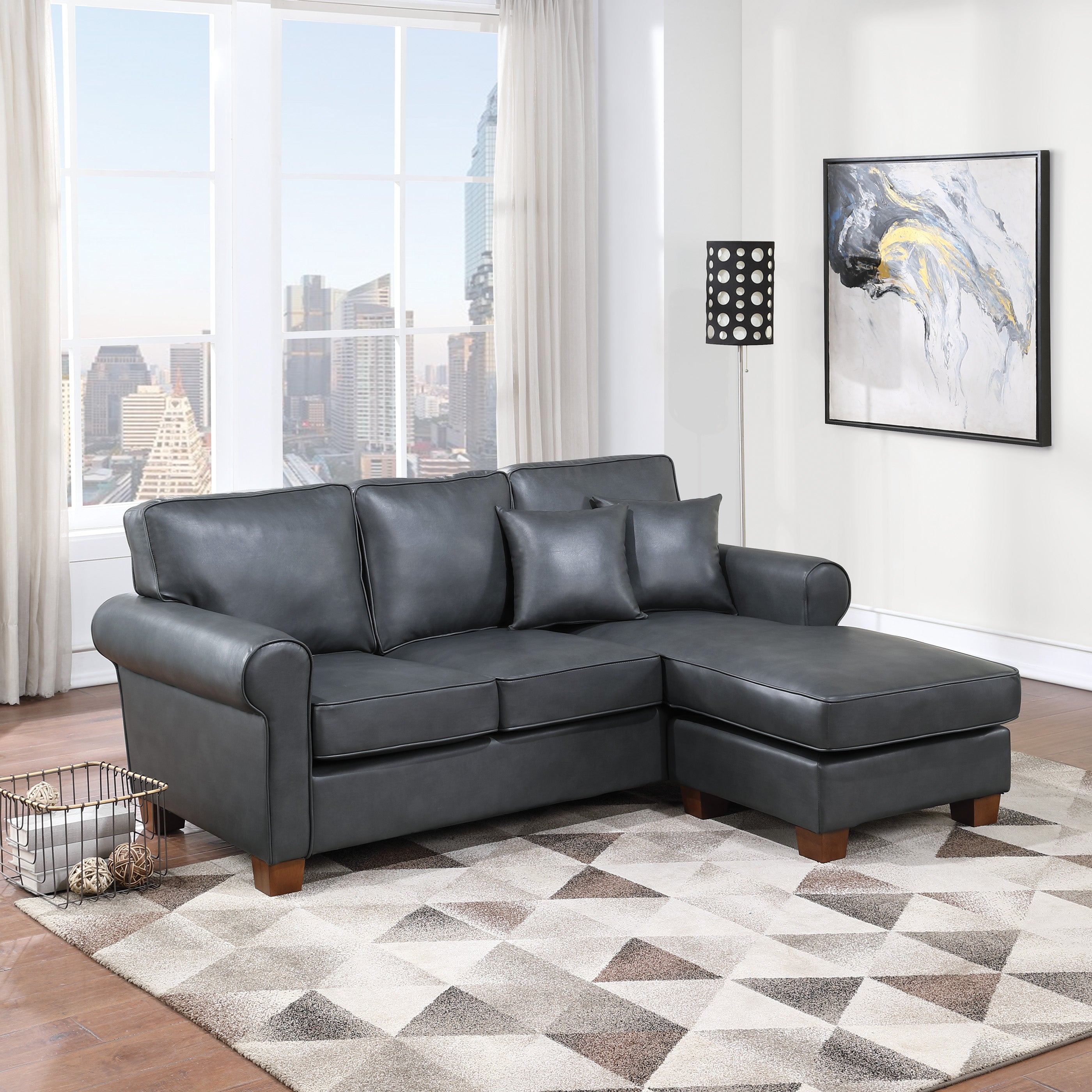 Rylee Rolled Arm Sectional - Pewter