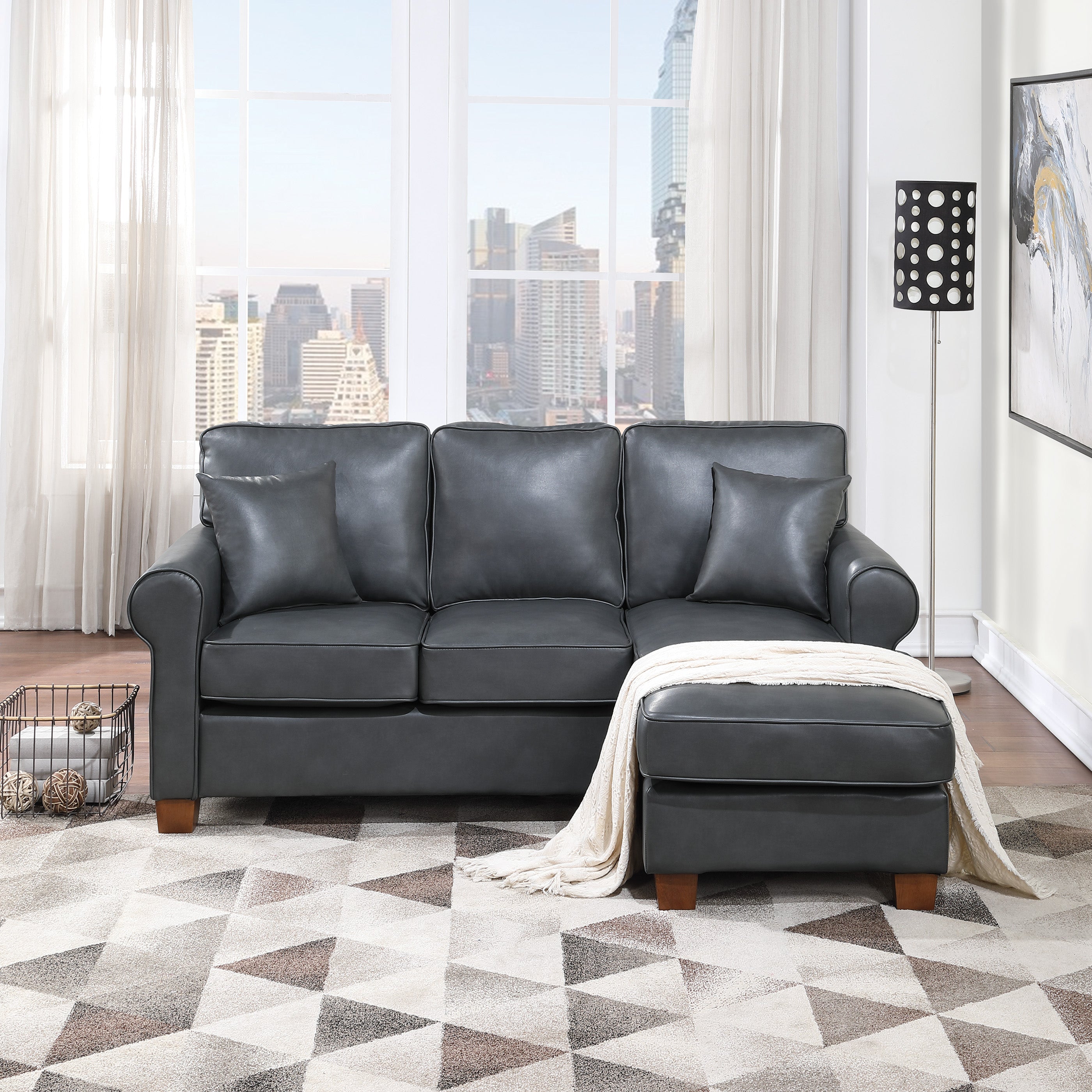 Rylee Rolled Arm Sectional - Pewter