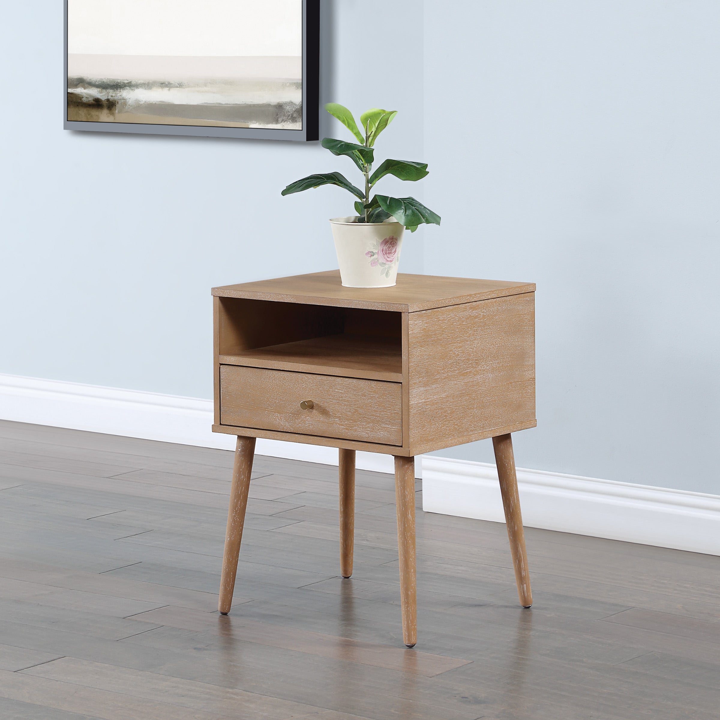Rena 1-Drawer Side Table with Shelf - Ash