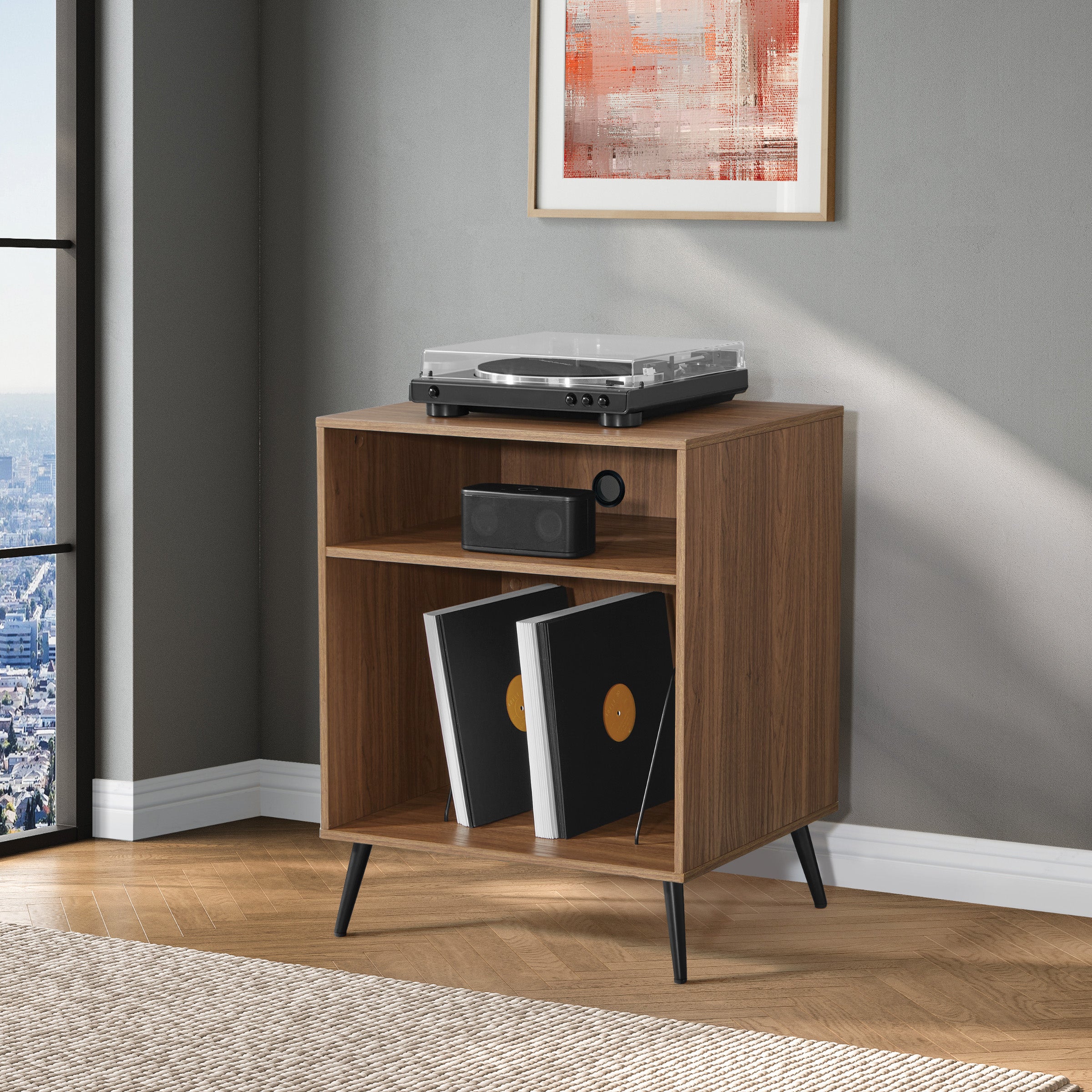 Retro Record Player Stand w/ Album  - Majestic Walnut
