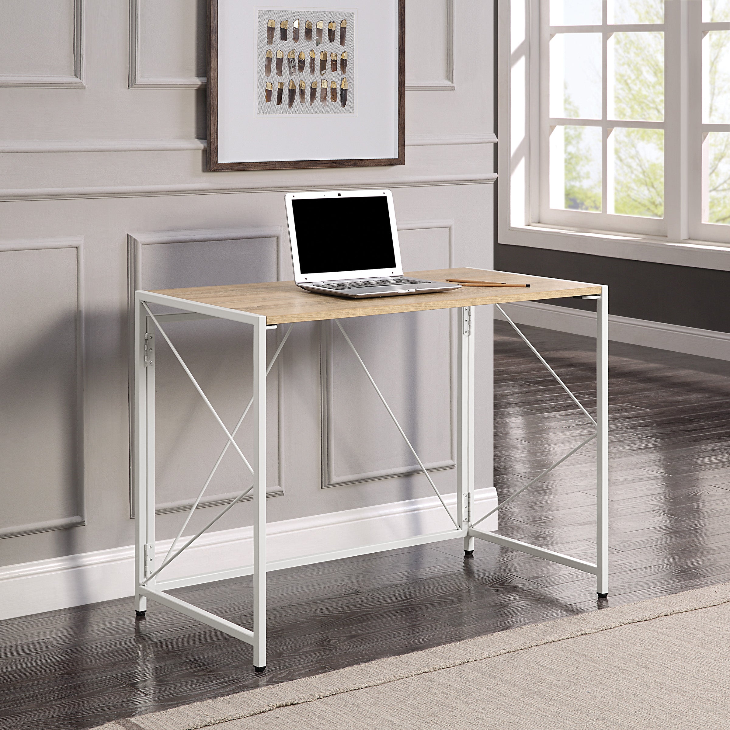 Ravel Tool-less Folding Desk - River Oak/White