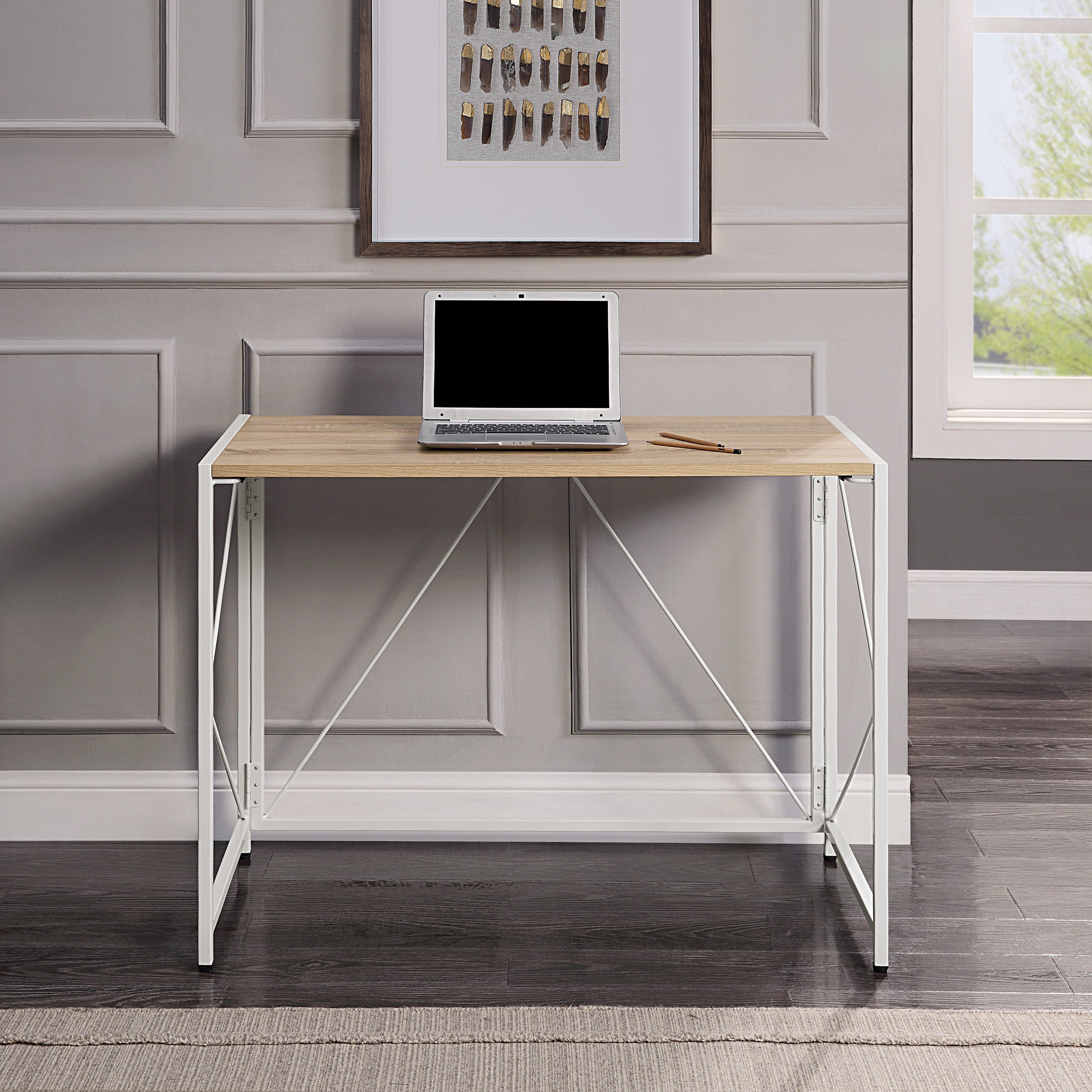 Ravel Tool-less Folding Desk - River Oak/White