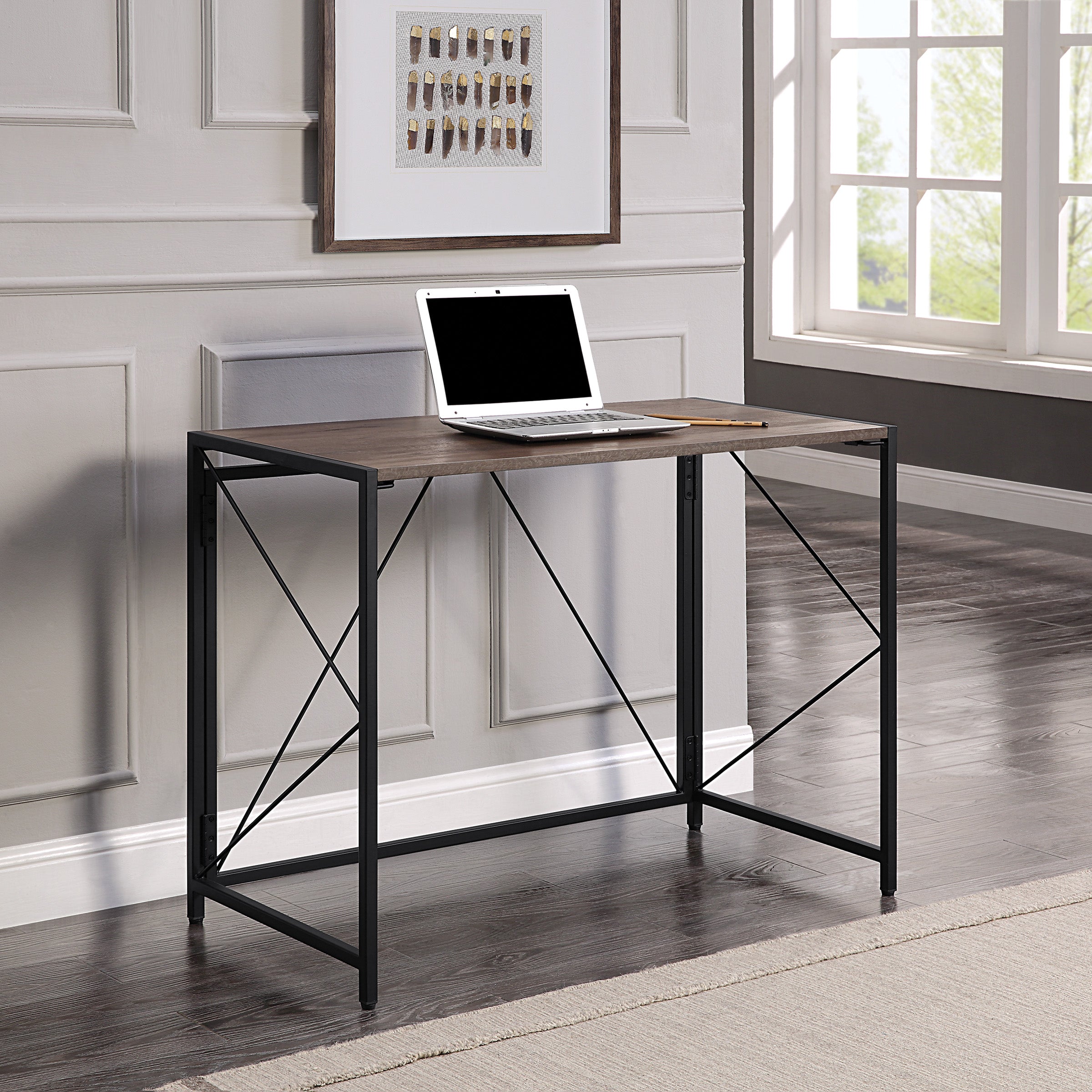 Ravel Tool-less Folding Desk - Grey Oak/Black