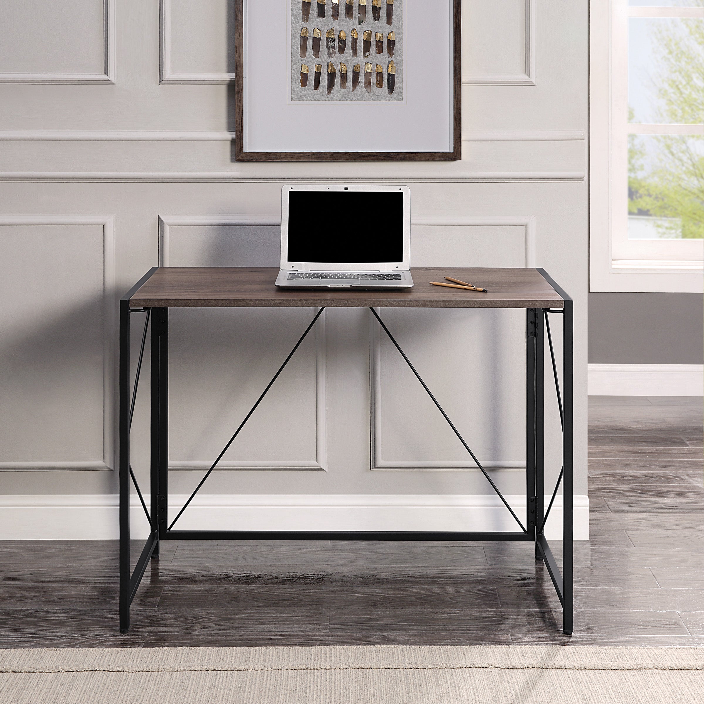 Ravel Tool-less Folding Desk - Grey Oak/Black