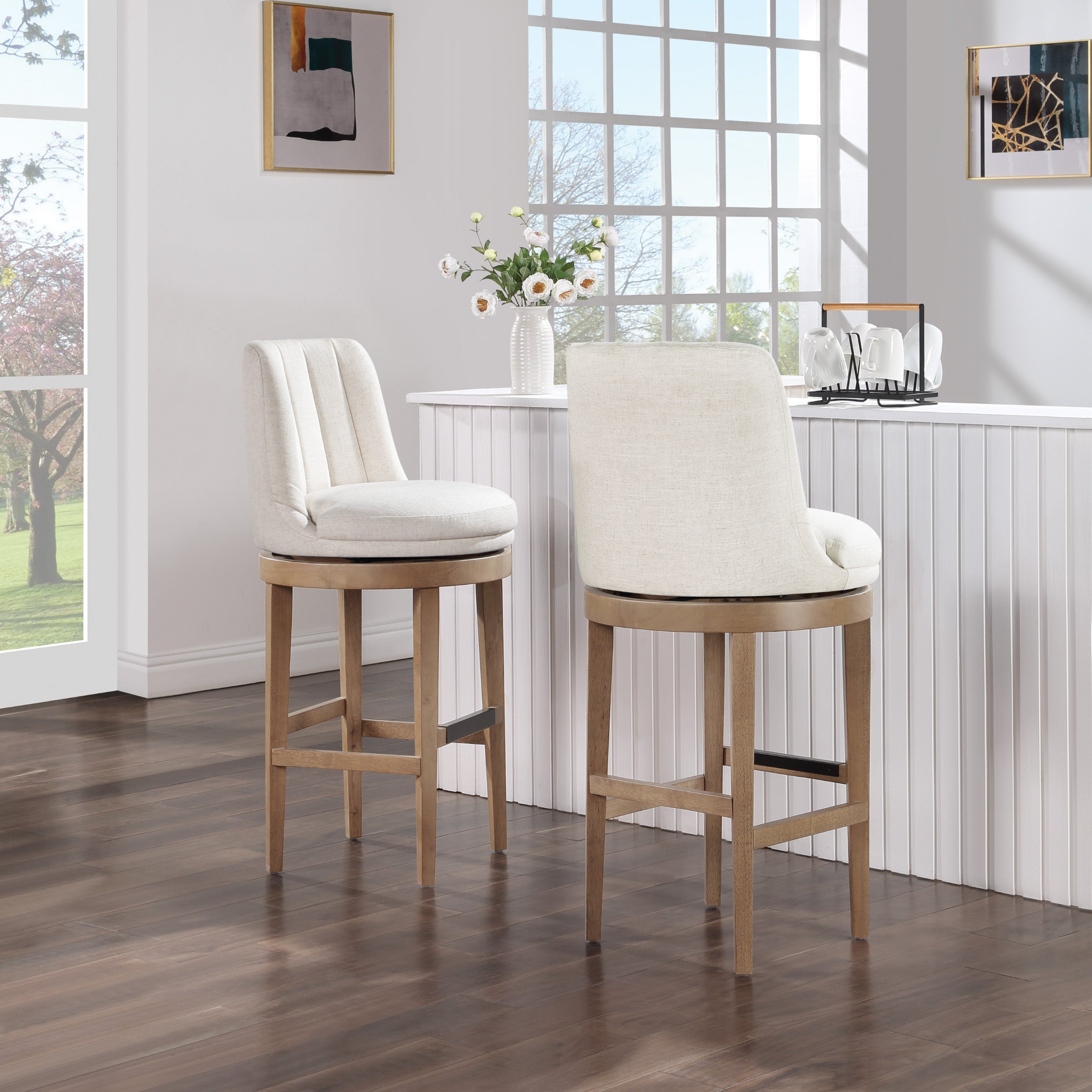 Rowan 2-Pack Swivel Barstool - Linen/Medium Oak