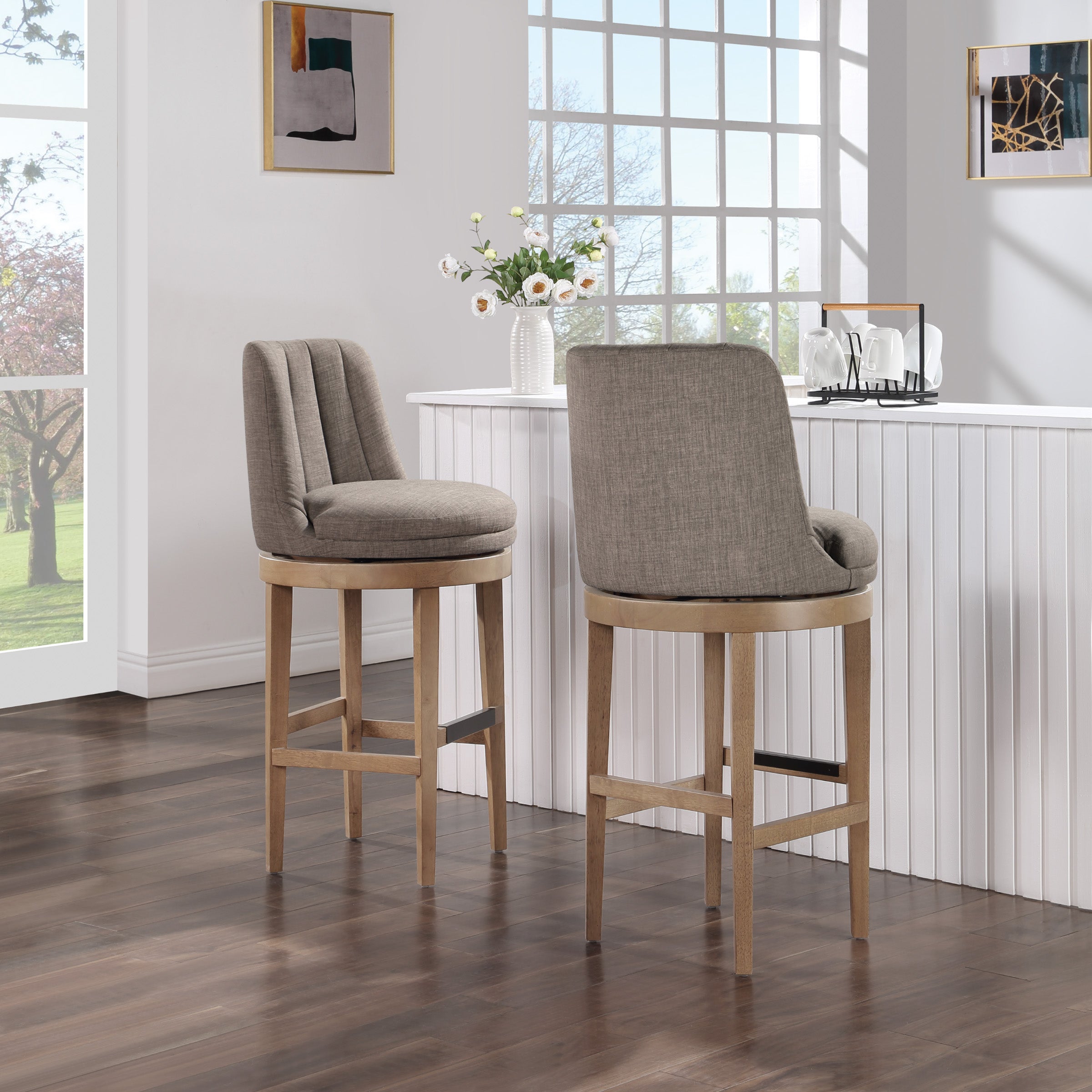 Rowan 2-Pack Swivel Barstool - Cement/Medium Oak