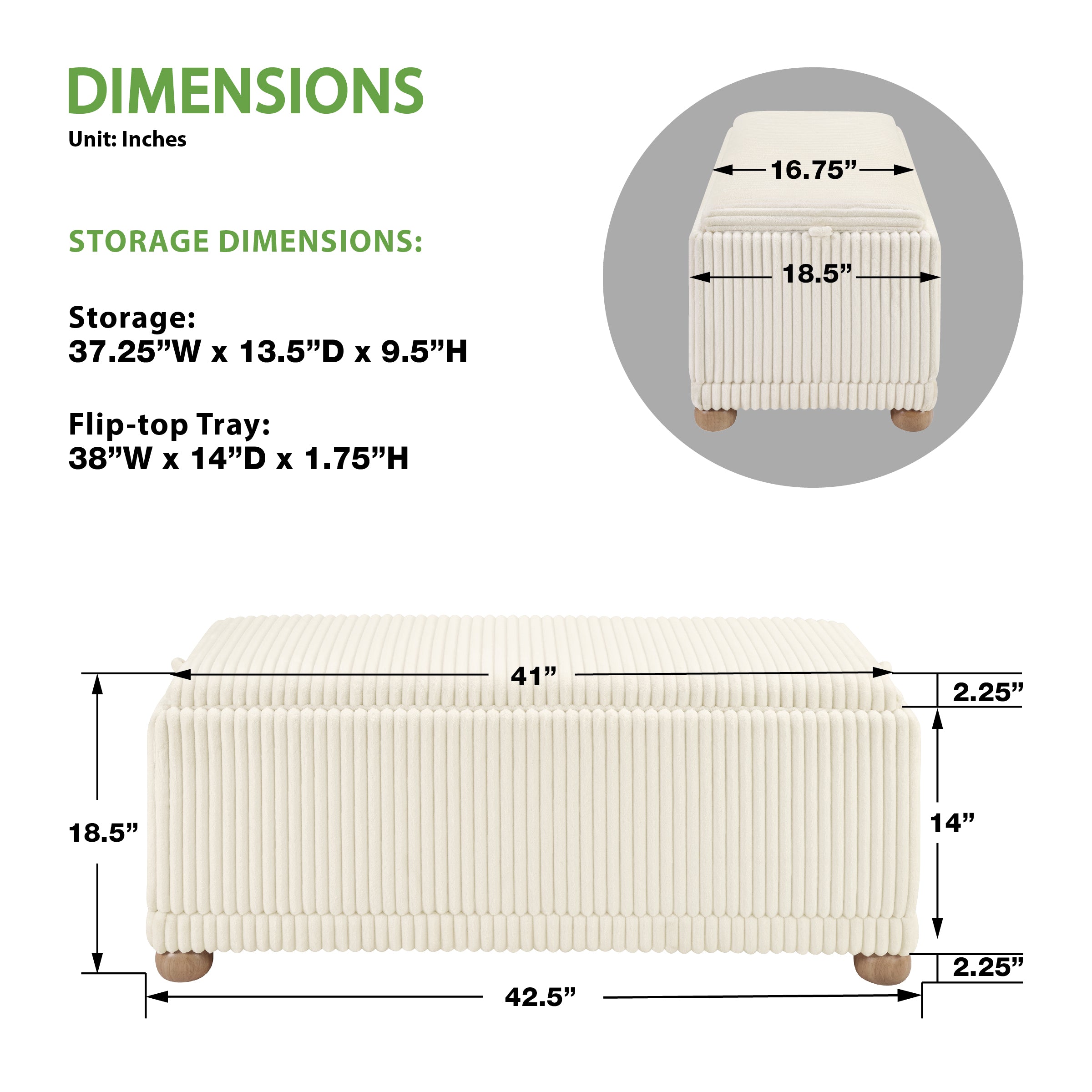 Sahara Storage Bench - White Cord