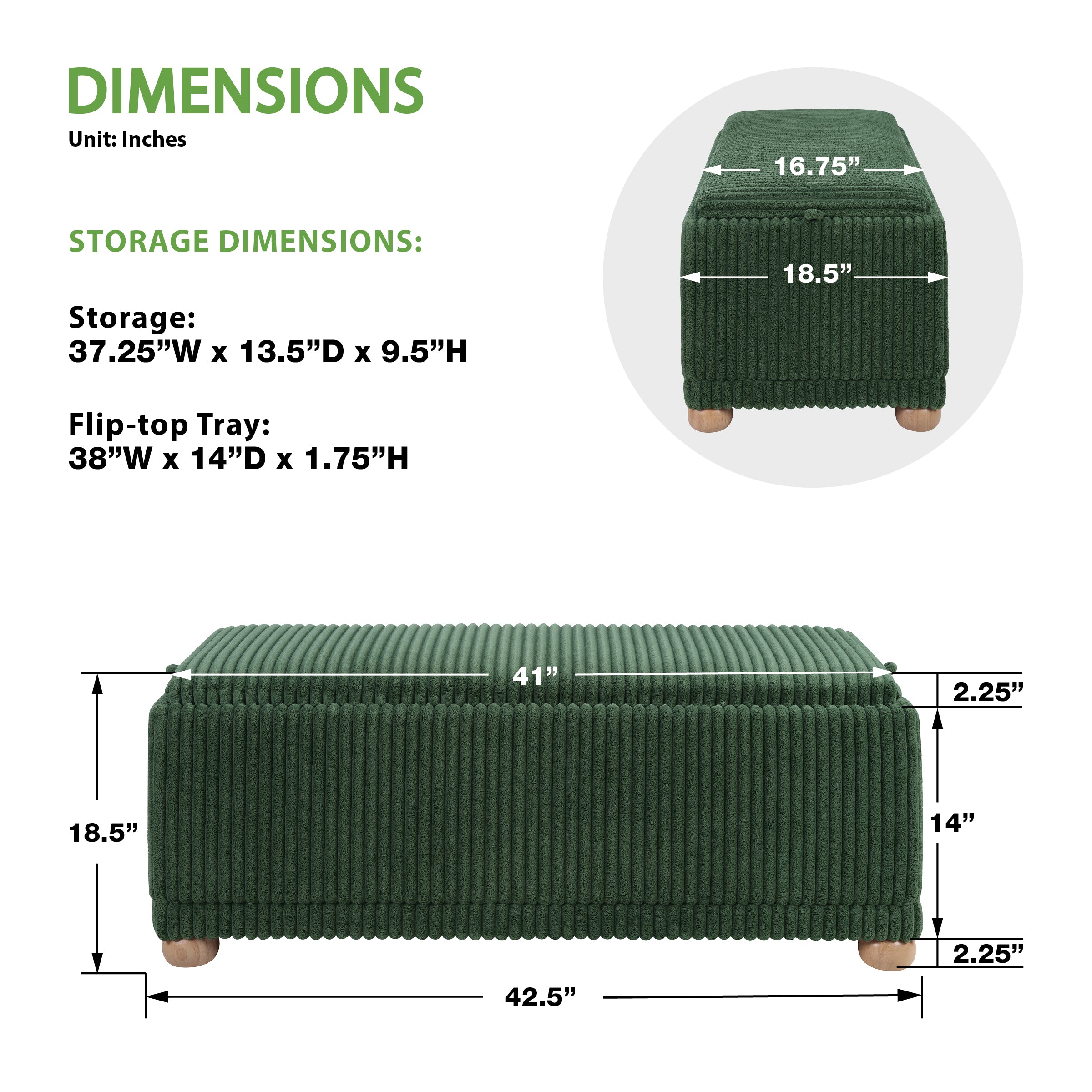 Sahara Storage Bench - Green Cord