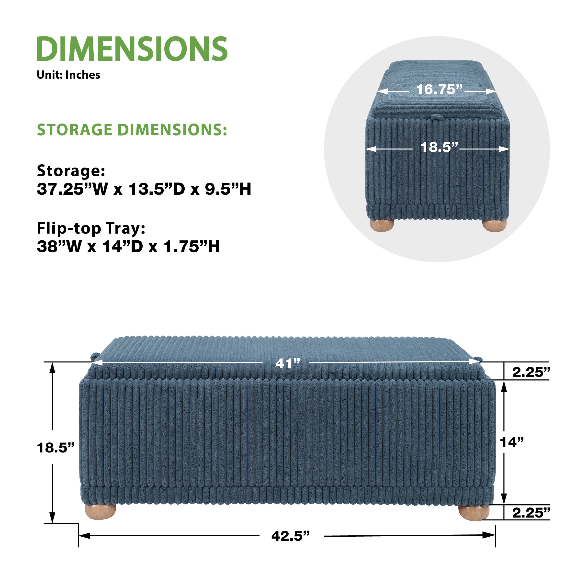Sahara Storage Bench - Blue Cord