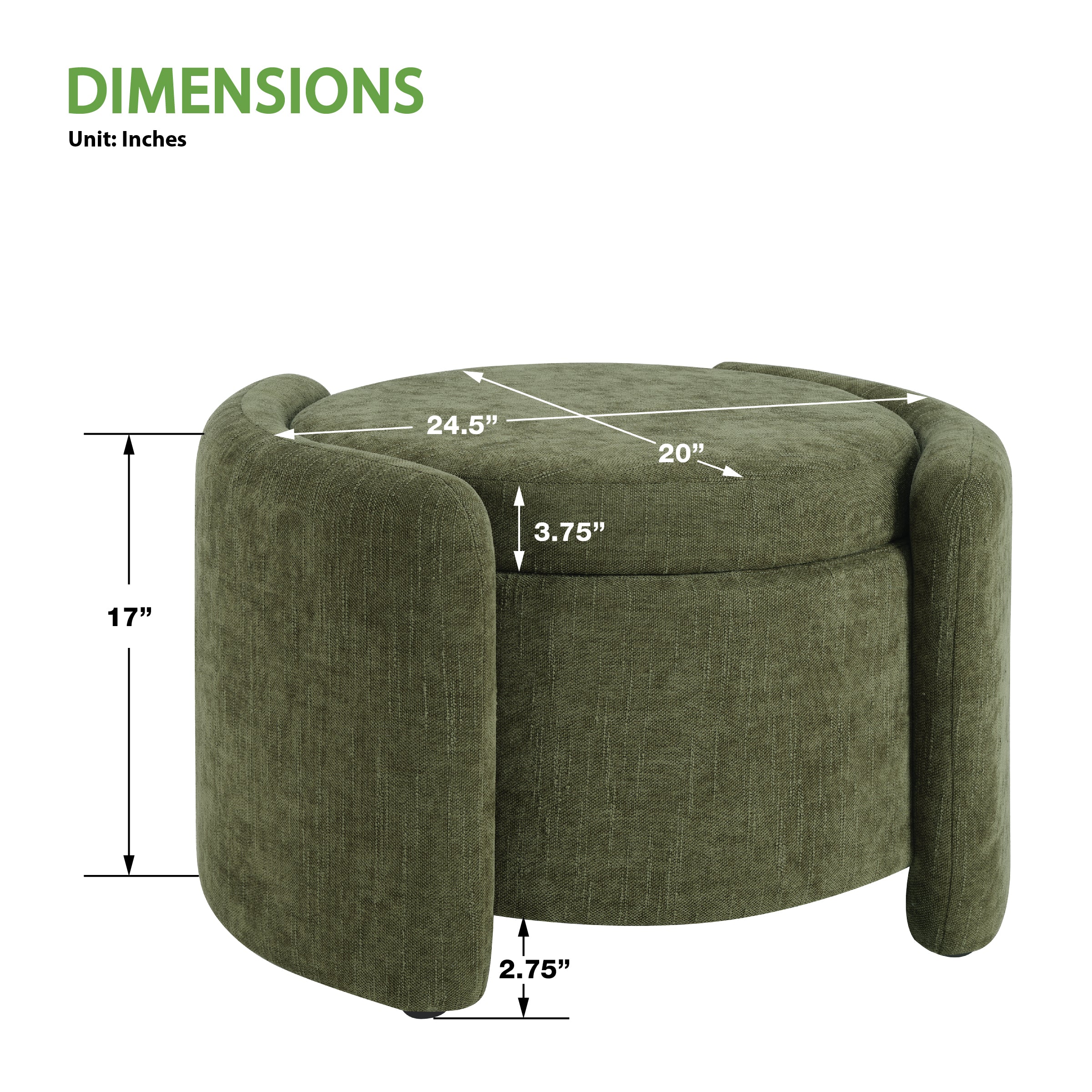 Sable Storage Ottoman - Bottle Green
