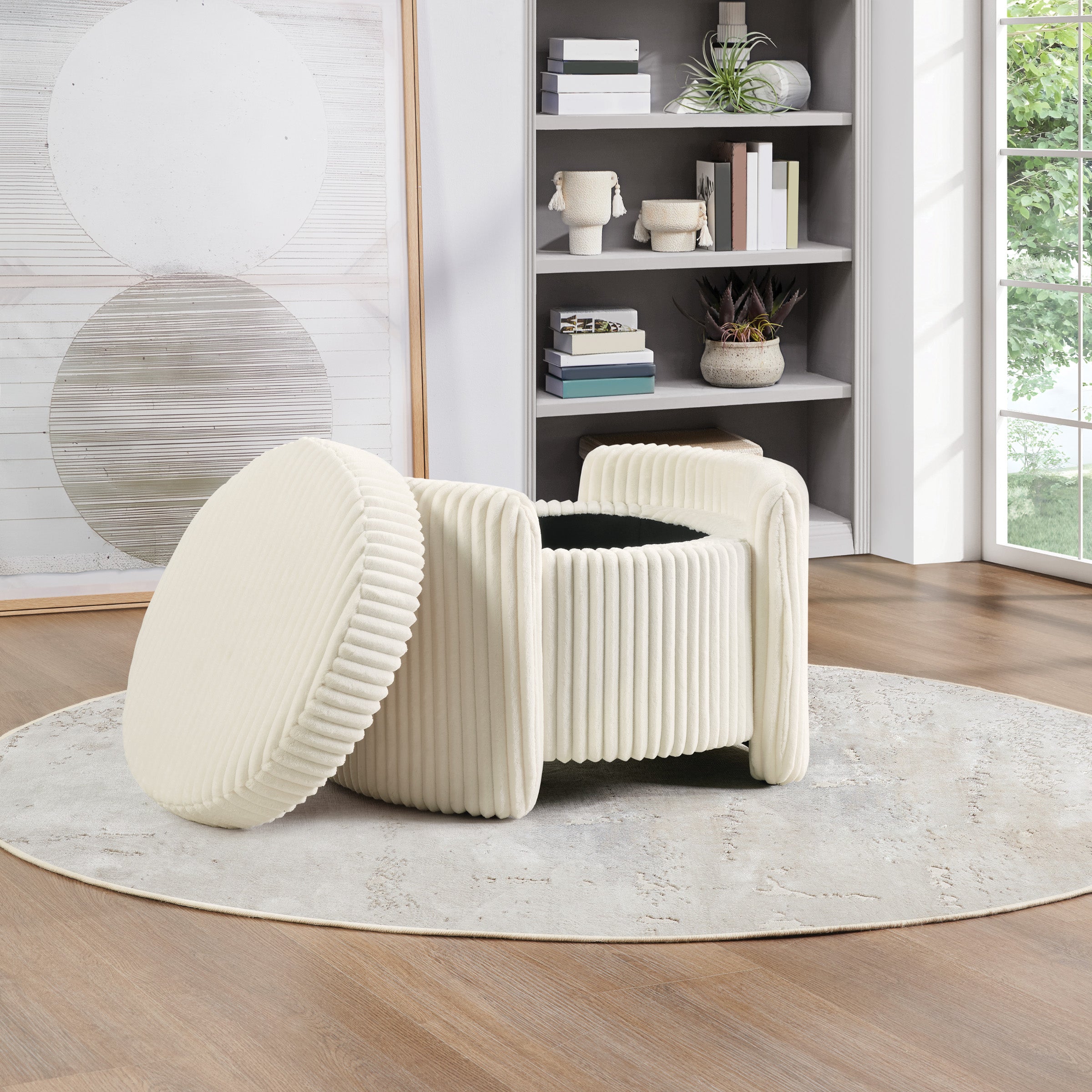 Sable Storage Ottoman - White Cord