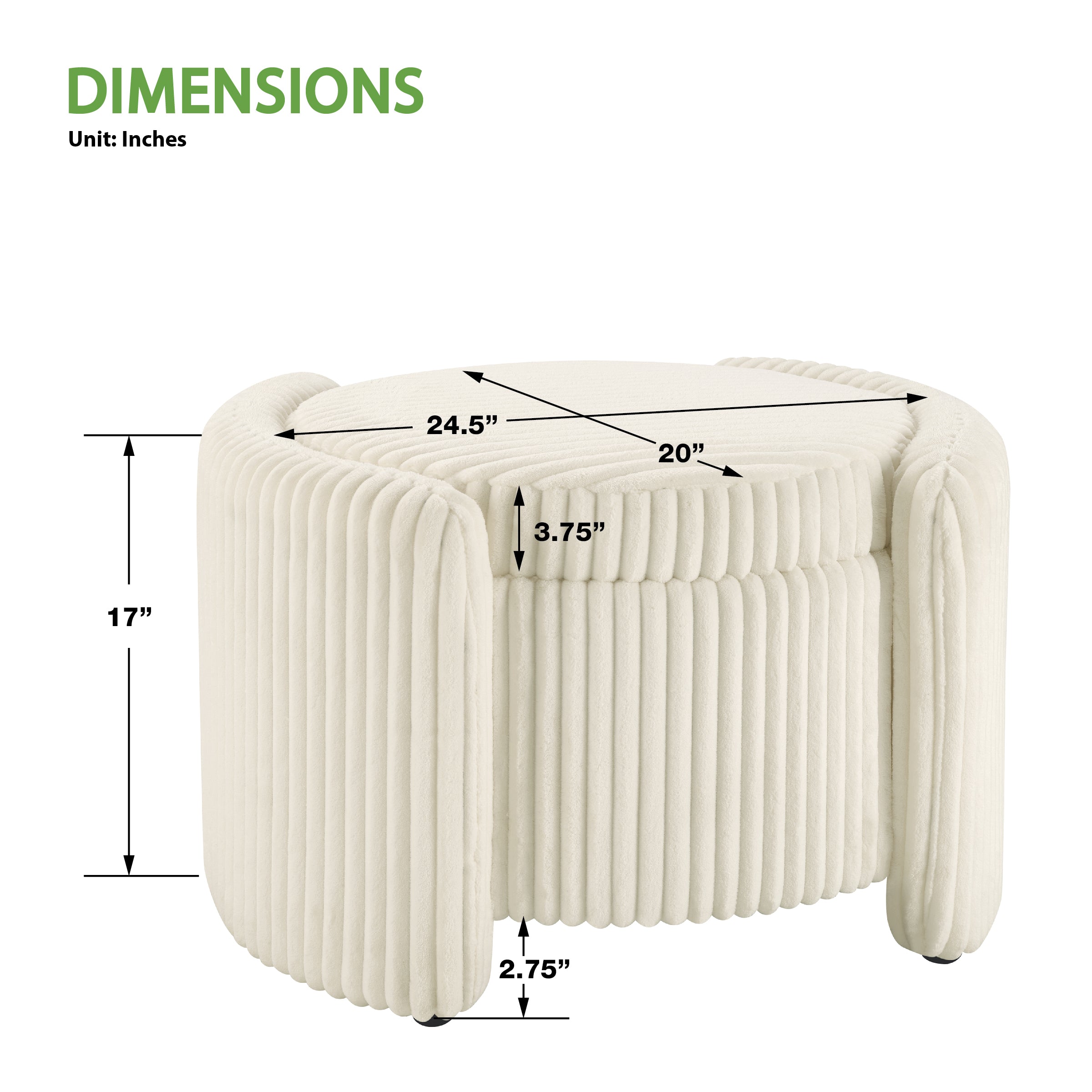 Sable Storage Ottoman - White Cord