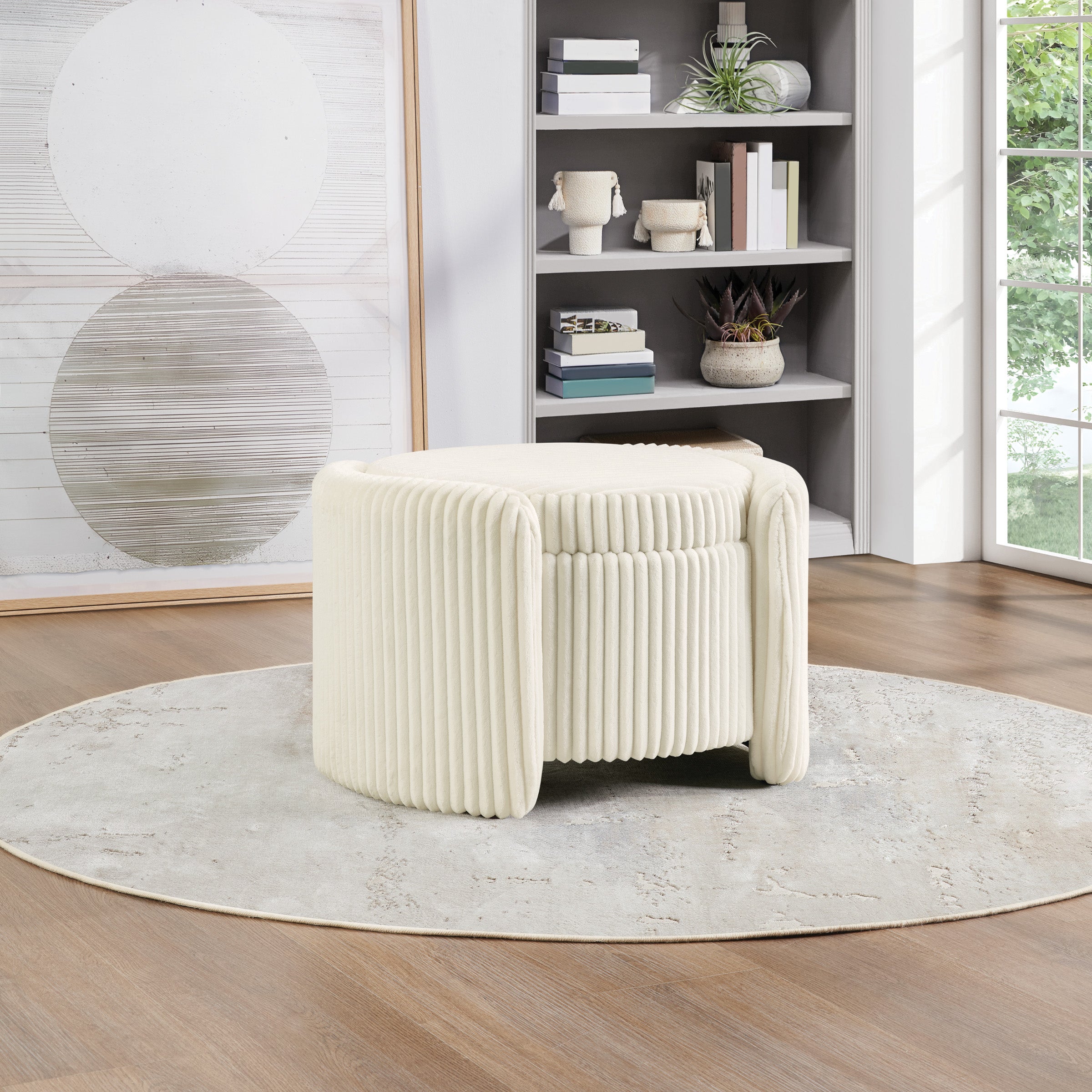 Sable Storage Ottoman - White Cord