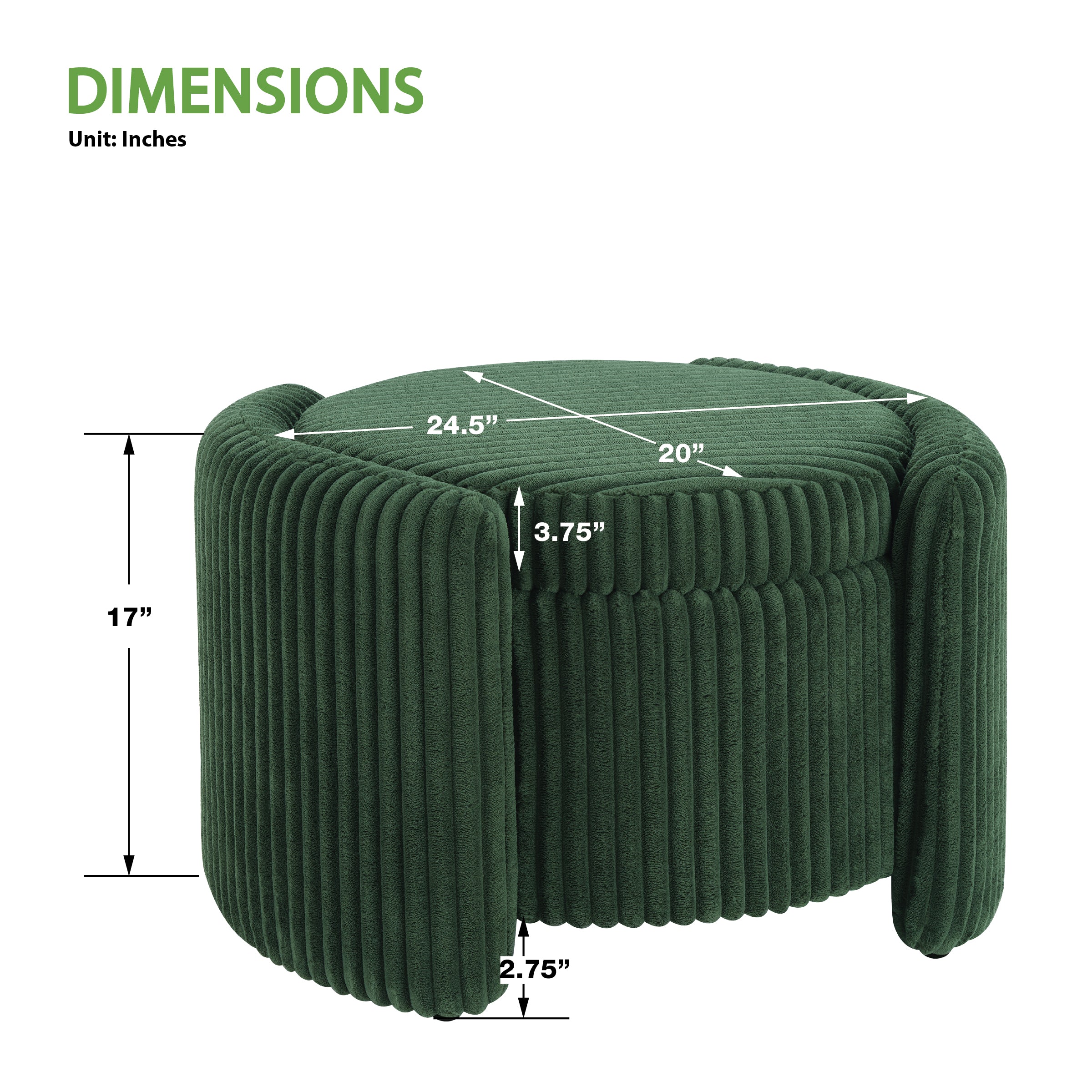 Sable Storage Ottoman - Green Cord