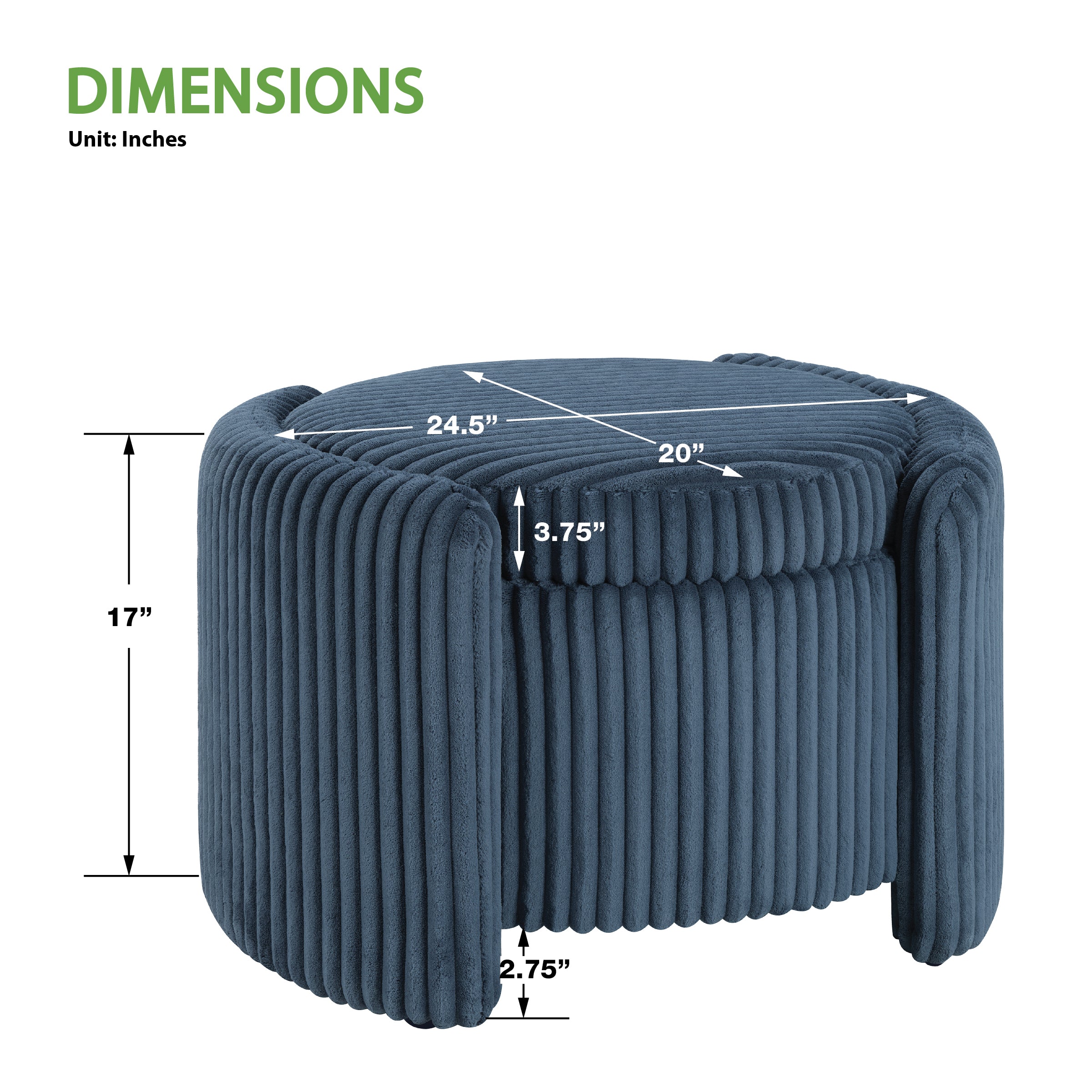Sable Storage Ottoman - Blue Cord