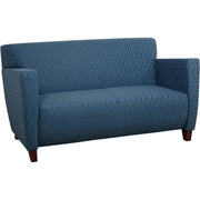Custom Fabric Loveseat With Cherry Finish - Custom B Grade Fabric