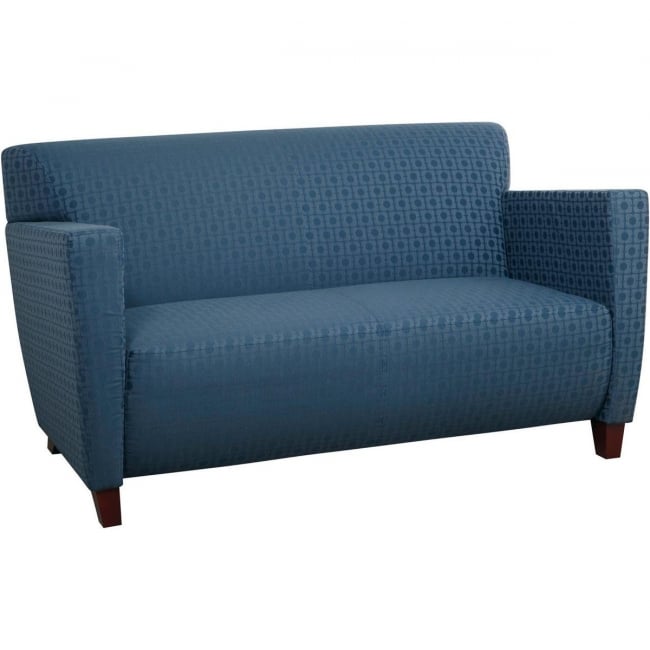 Custom Fabric Loveseat With Cherry Finish - Custom B Grade Fabric