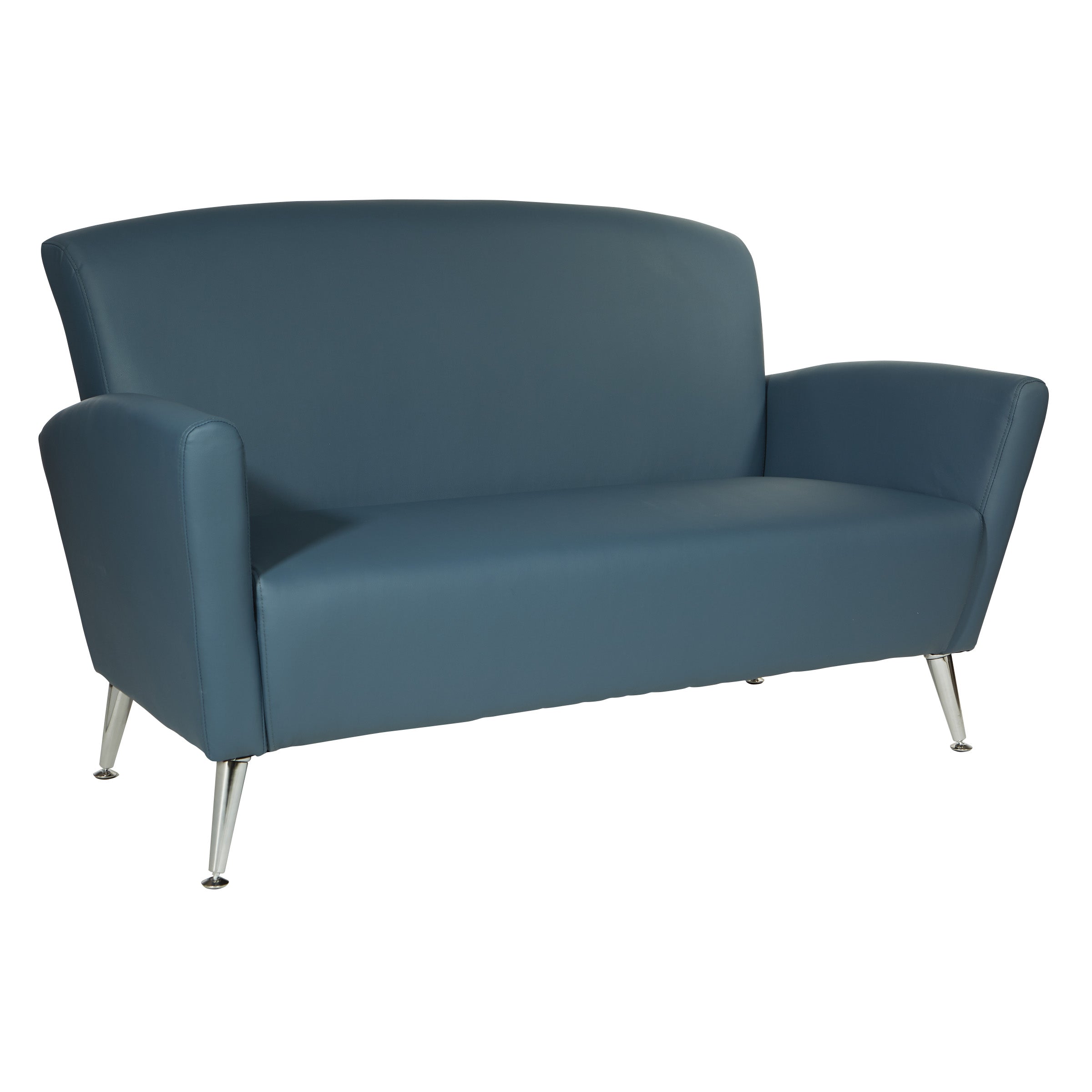 Loveseat in Dillon Blue Faux Leather with Chrome Legs