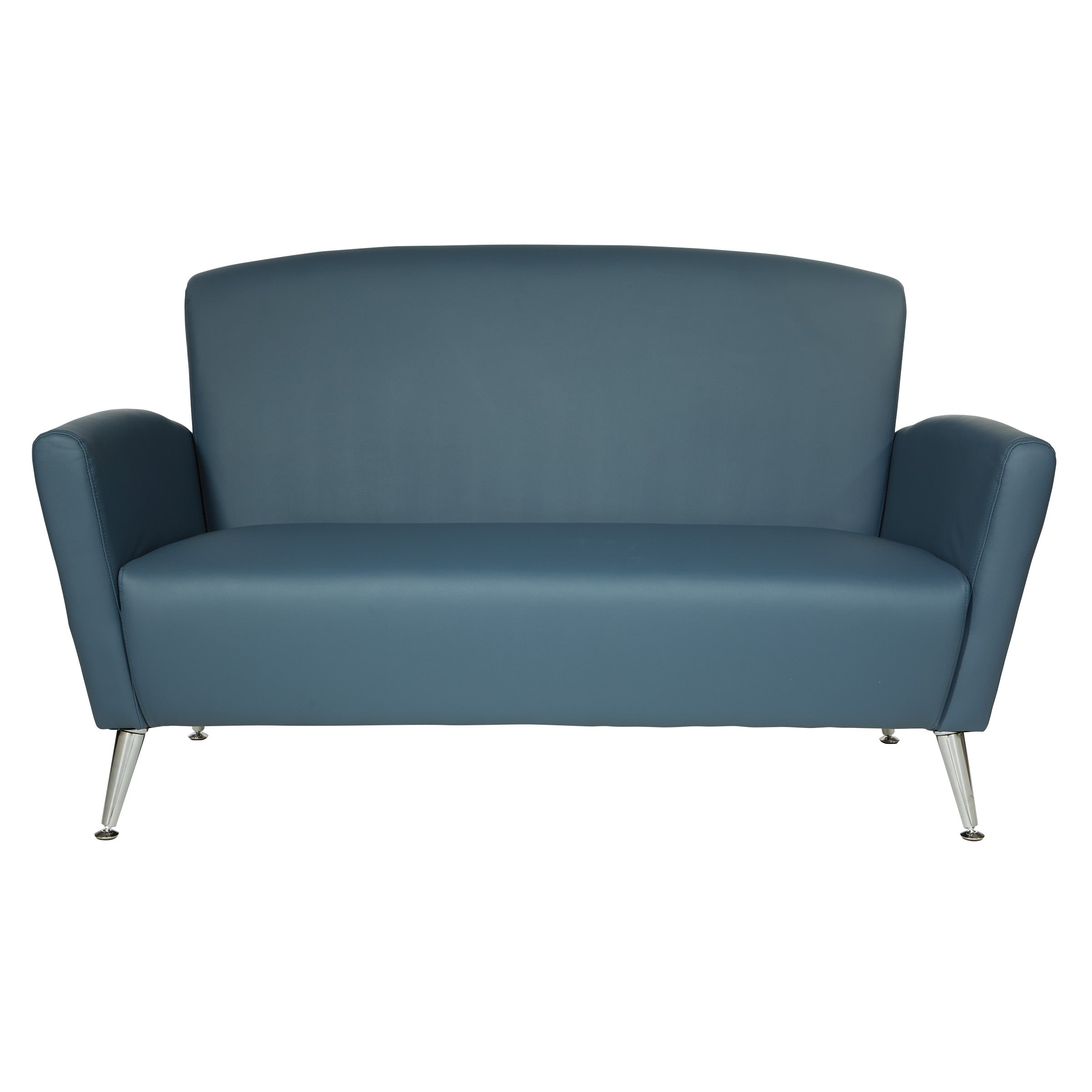 Loveseat in Dillon Blue Faux Leather with Chrome Legs