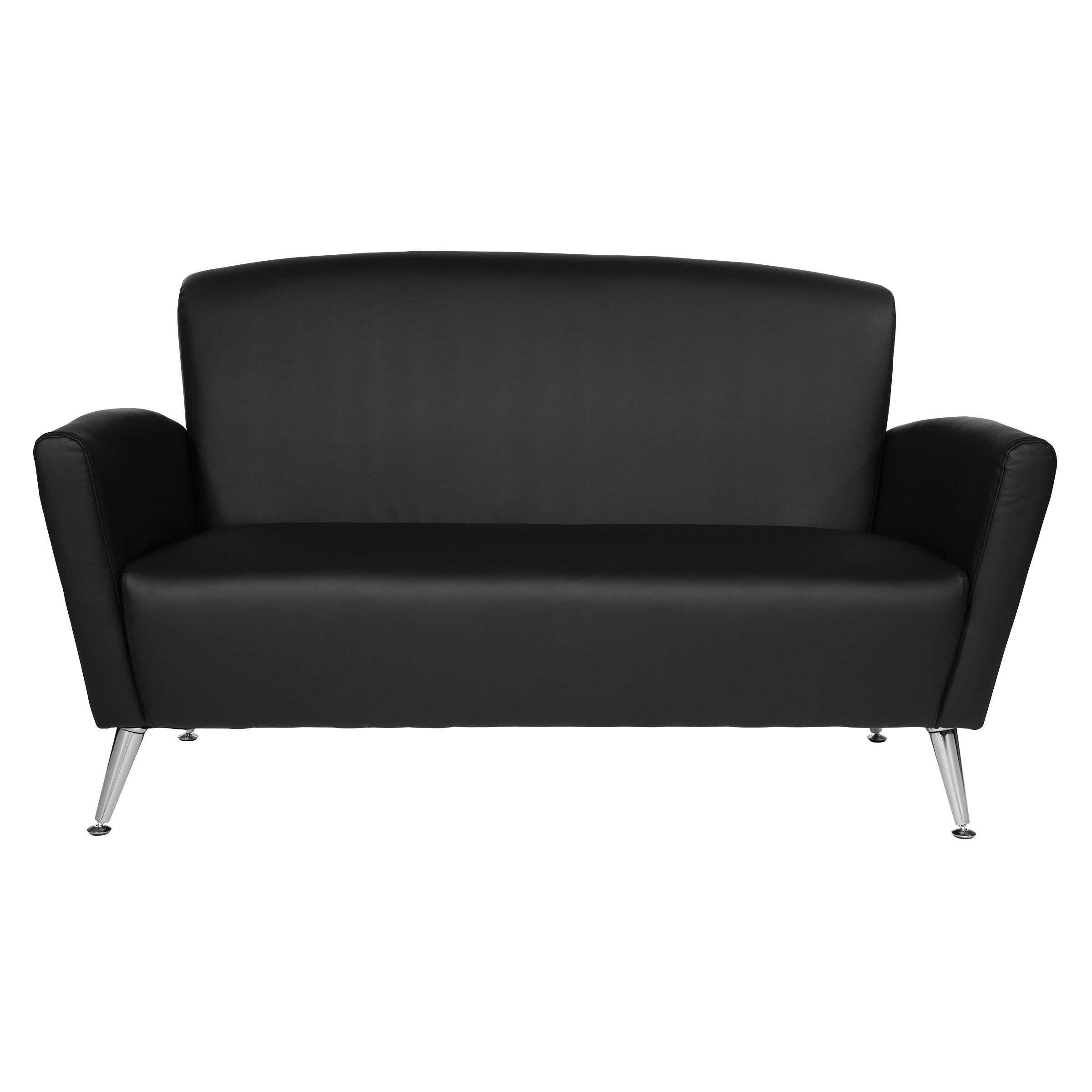 Loveseat in Dillon Black Faux Leather with Chrome Legs