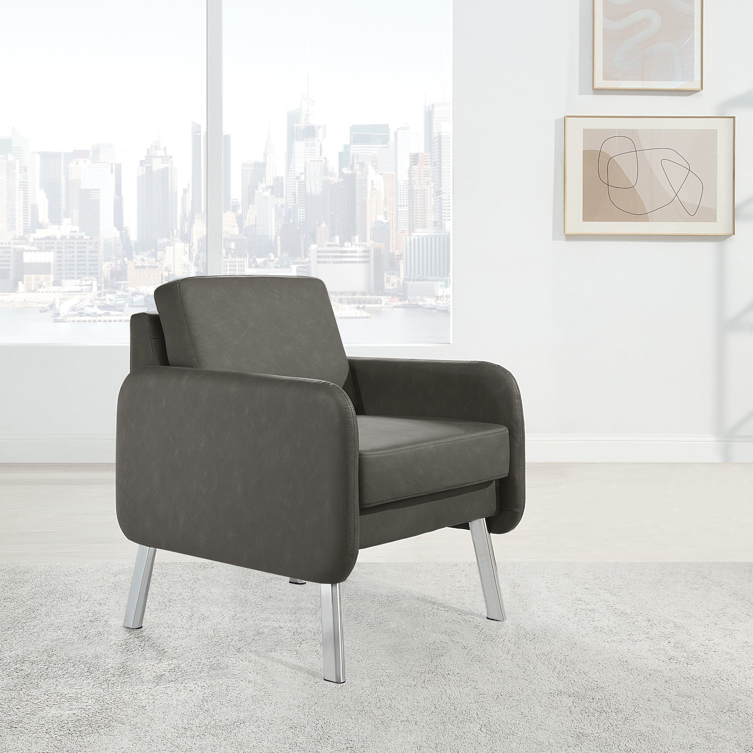 Lounge Chair in Faux Leather - Smoke Faux Leather