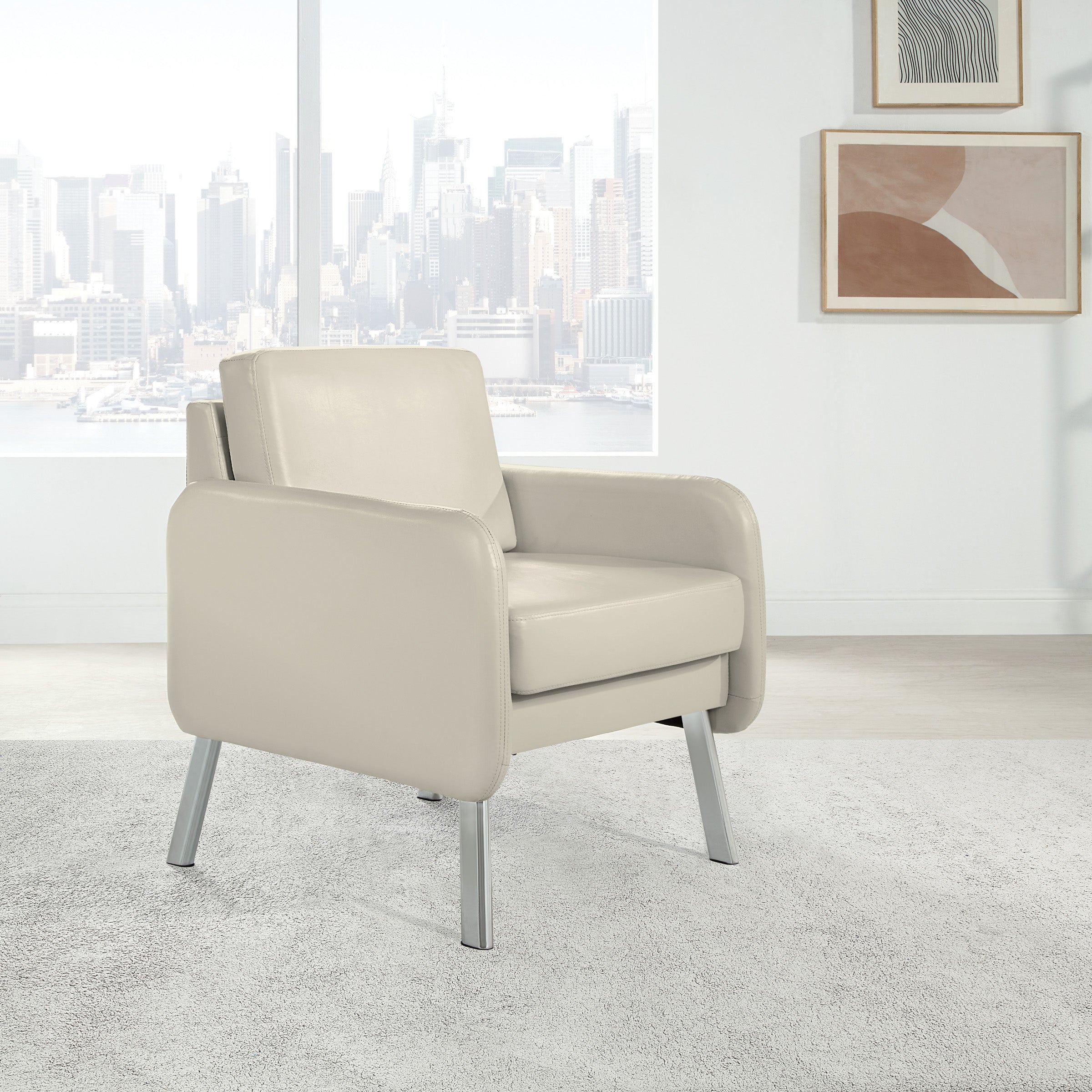 Lounge Chair in Faux Leather - Cream Faux Leather