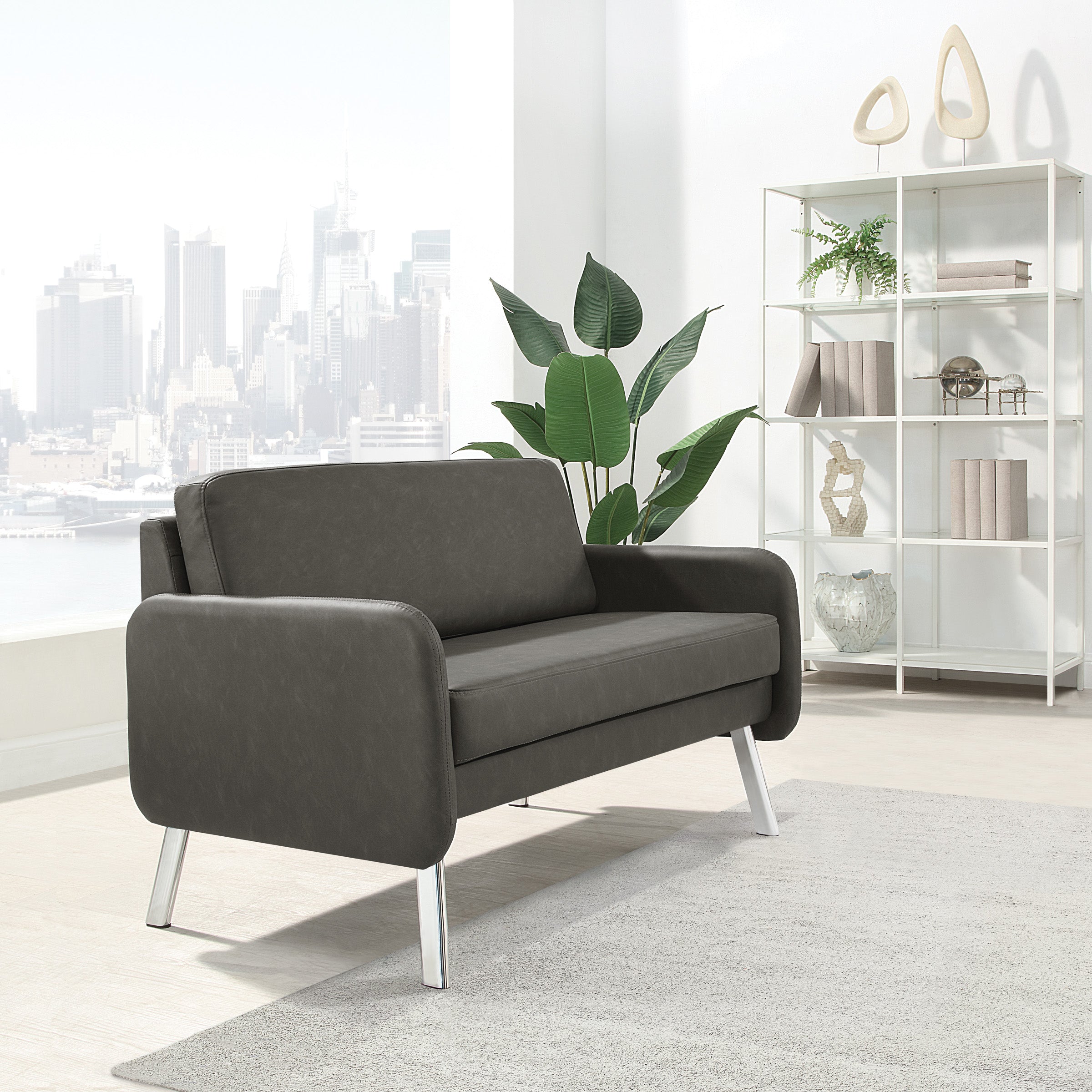 Lounge Loveseat in Faux Leather - Smoke Faux Leather