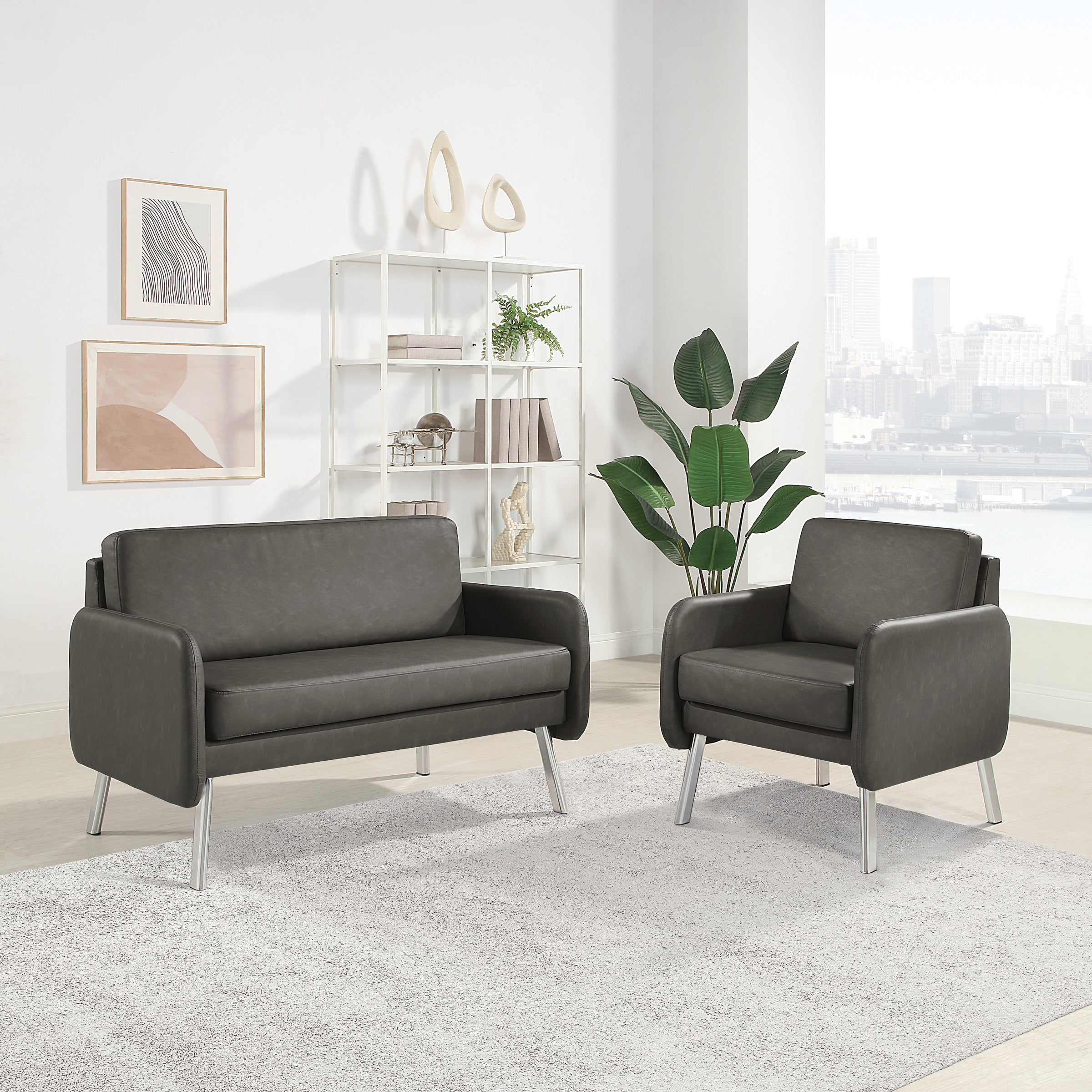 Lounge Loveseat in Faux Leather - Smoke Faux Leather
