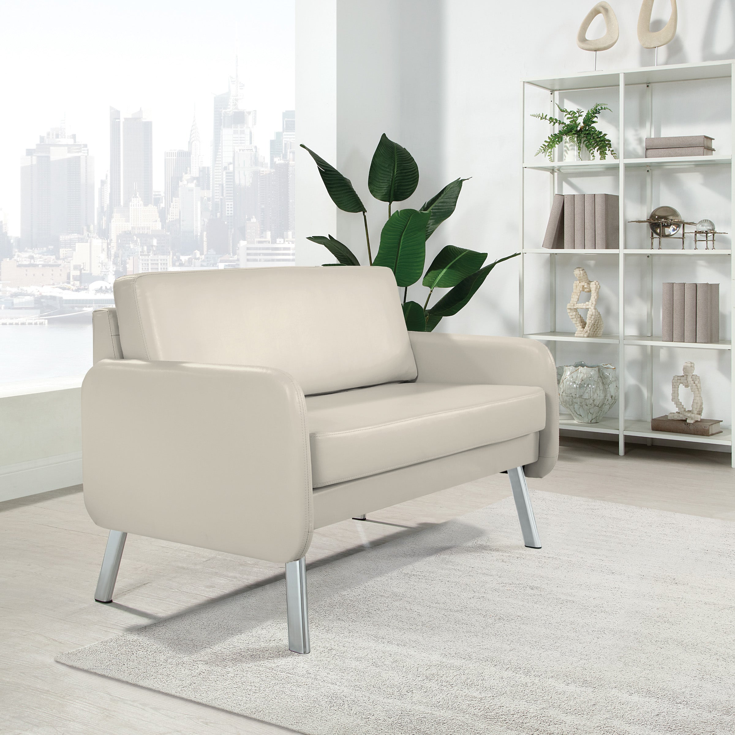 Lounge Loveseat in Faux Leather - Cream Faux Leather