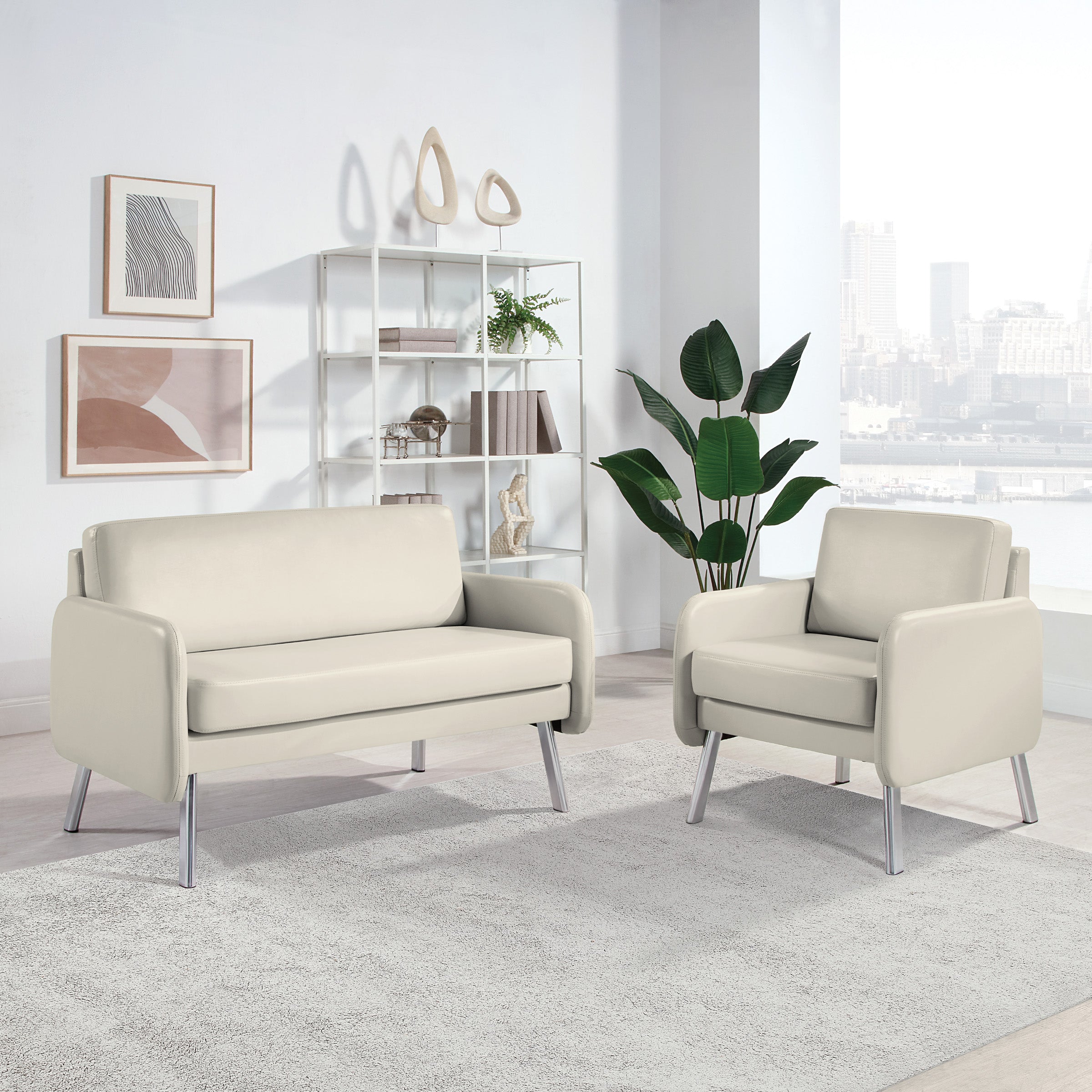Lounge Loveseat in Faux Leather - Cream Faux Leather