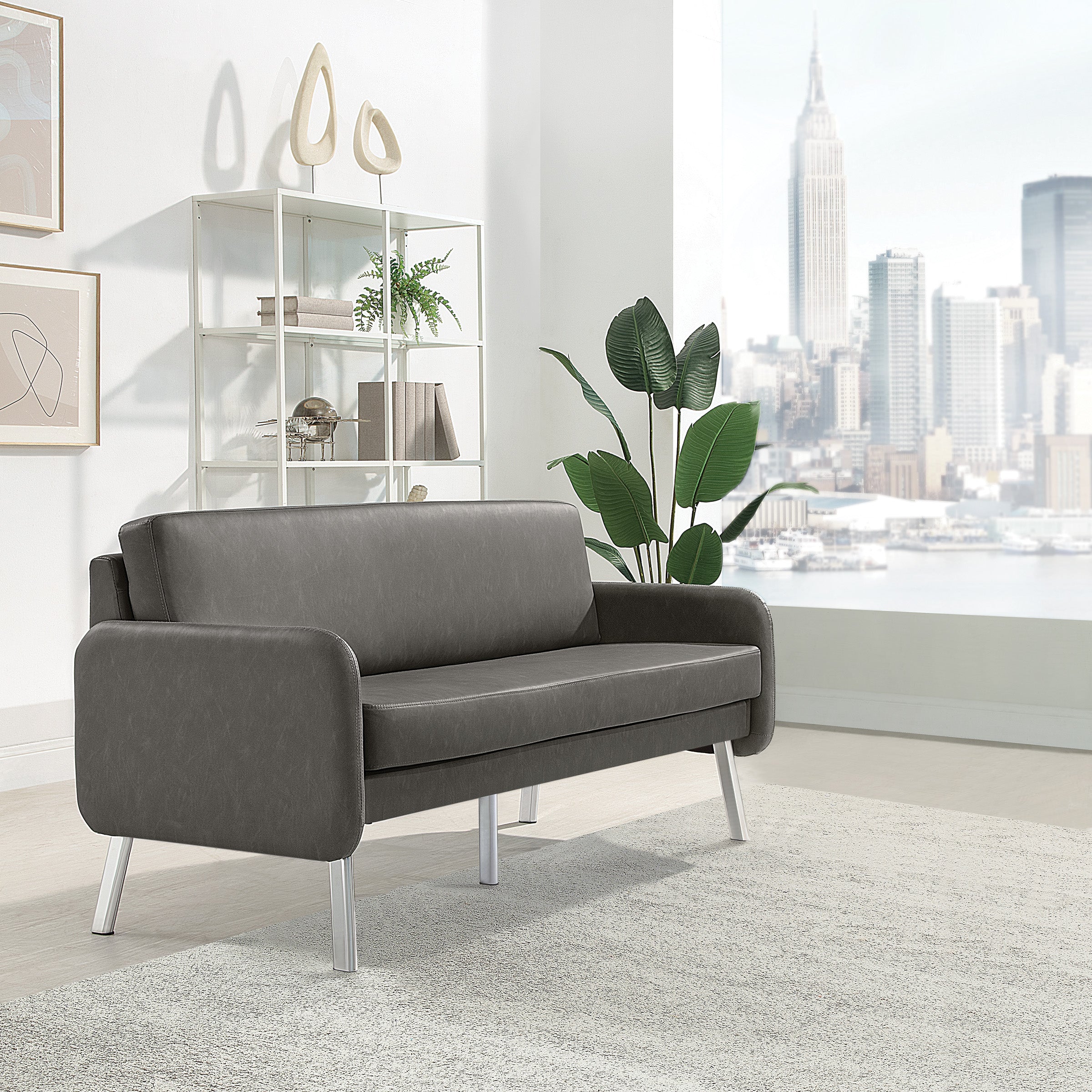 Lounge Sofa in Faux Leather - Smoke Faux Leather