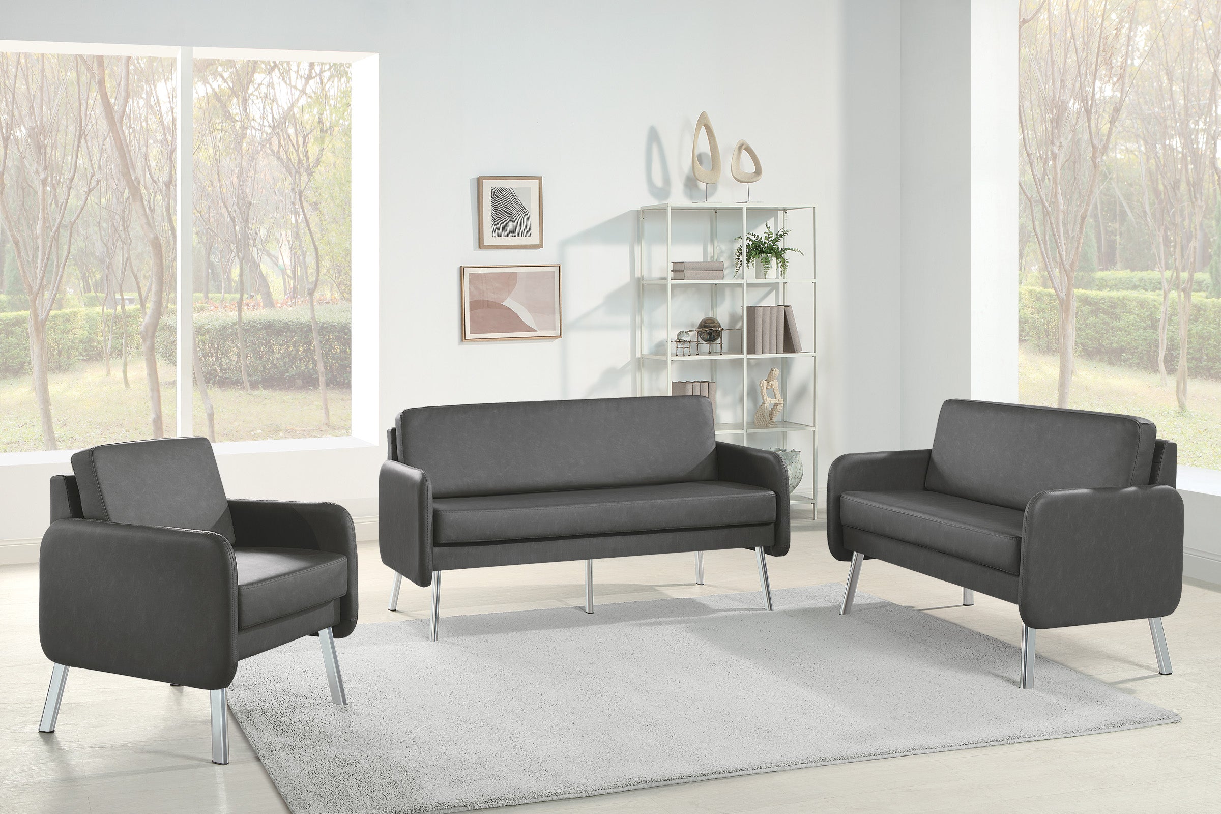 Lounge Sofa in Faux Leather - Smoke Faux Leather