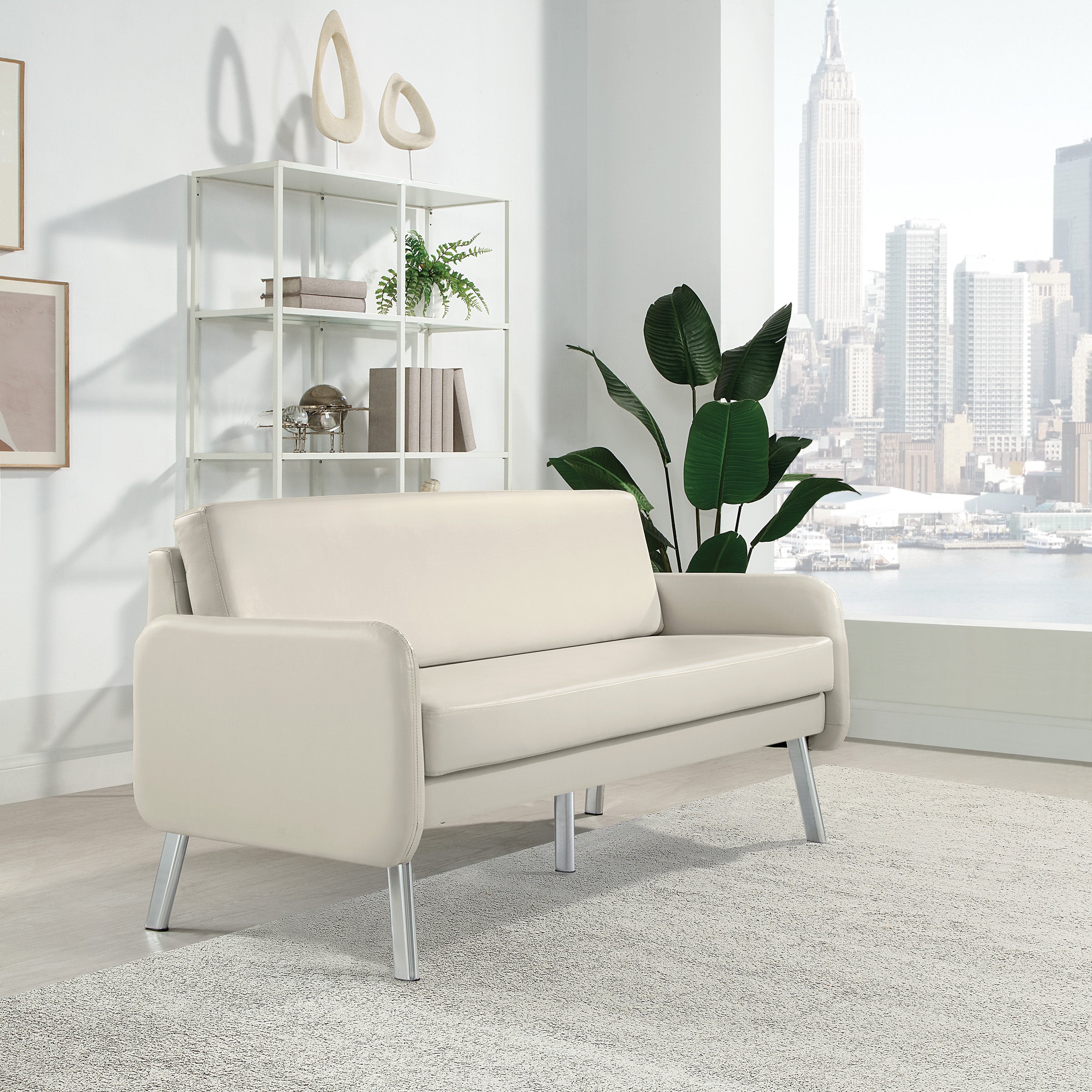 Lounge Sofa in Faux Leather - Cream Faux Leather