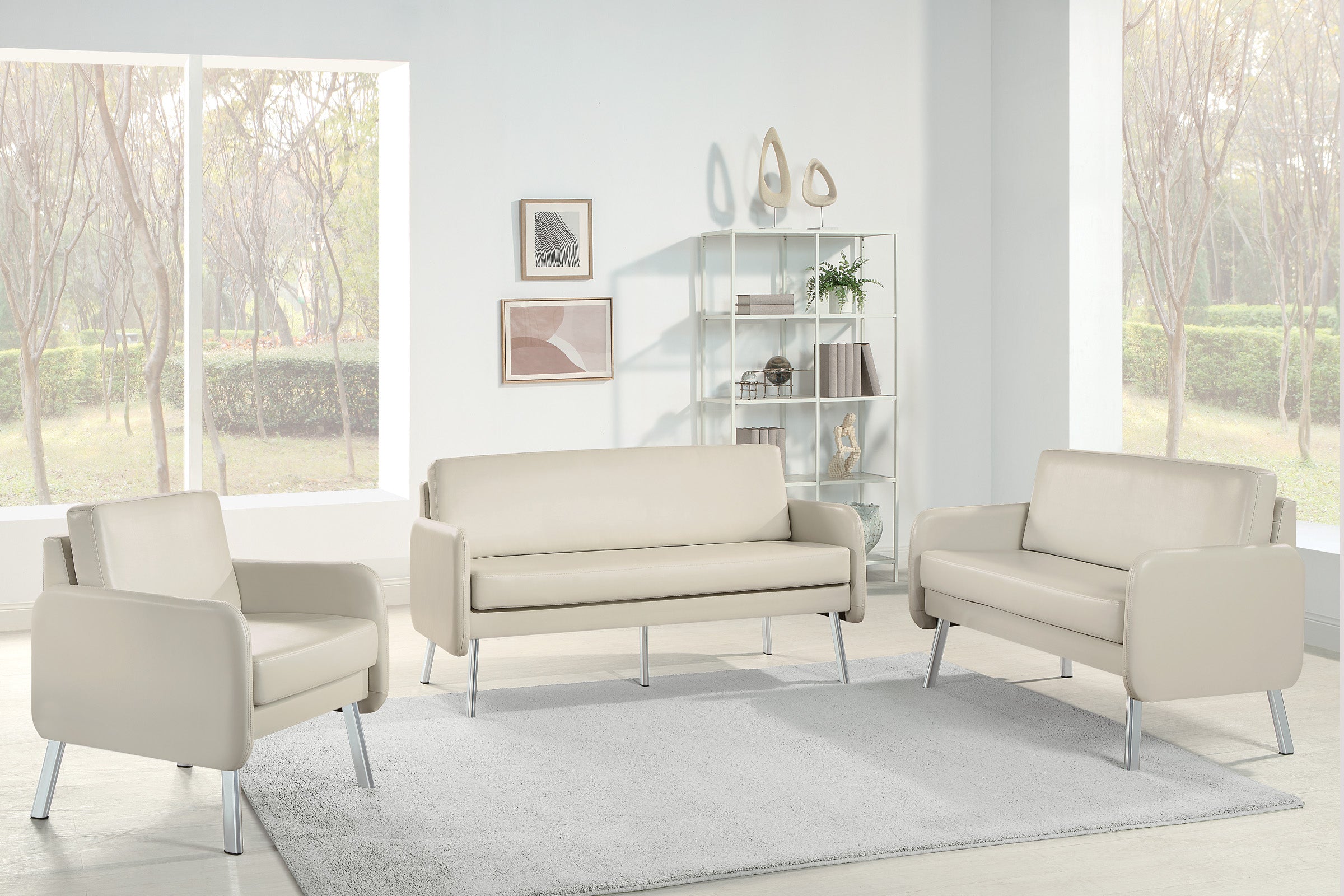 Lounge Sofa in Faux Leather - Cream Faux Leather