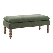 Selina Pillow Top Bench in Pine Fabric With Rustic Brown Finish Spindle Legs