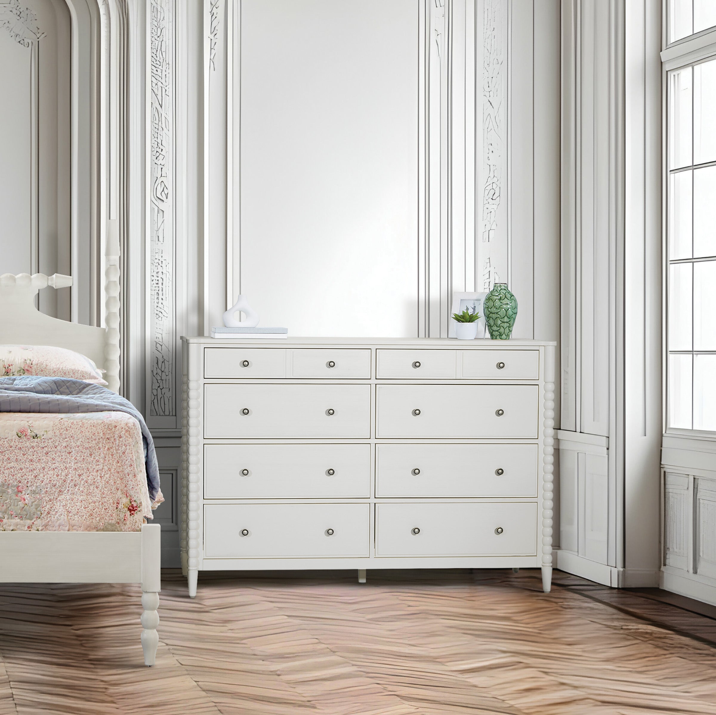 Spindle 8 Drawer Dresser - Sandcastle Antique White