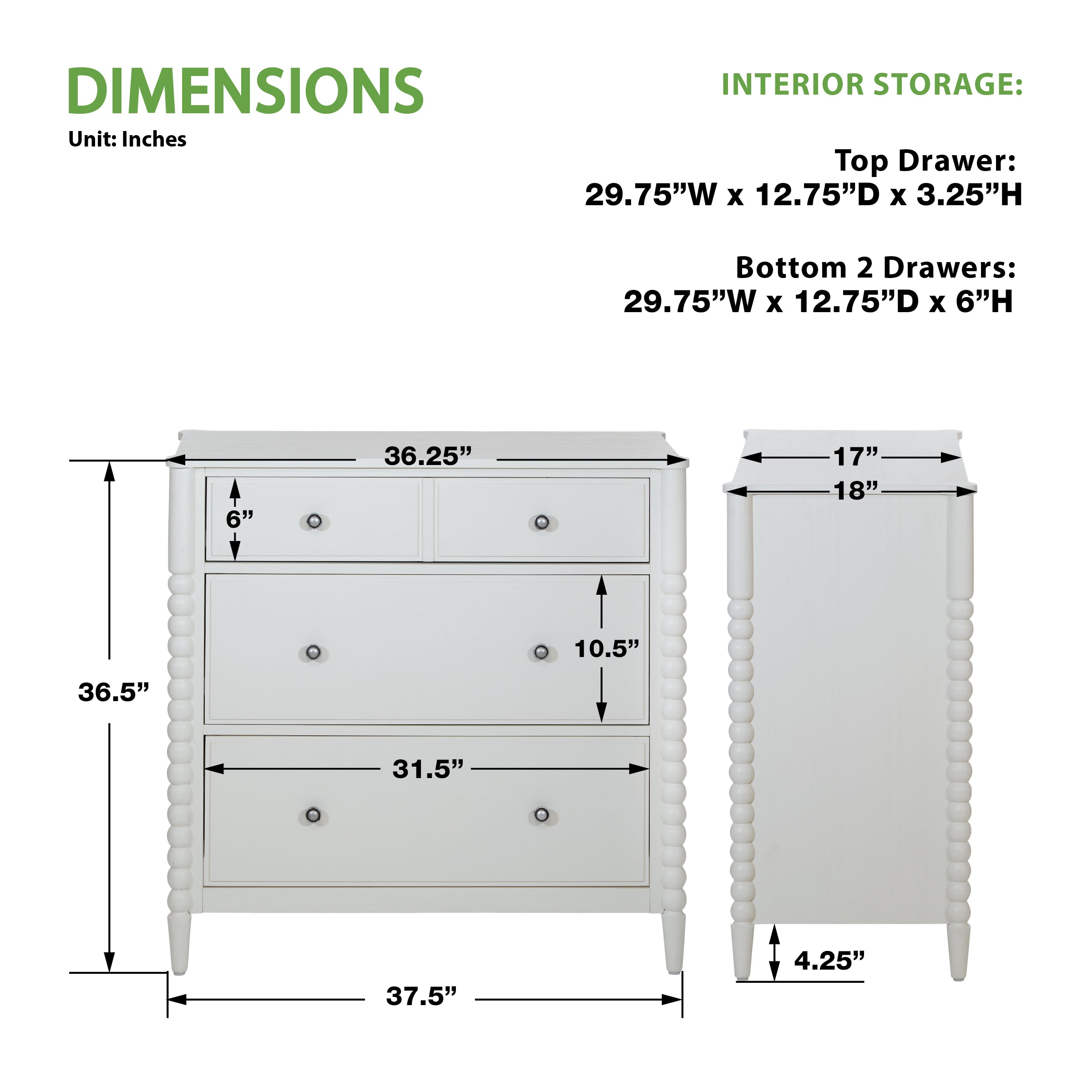 Spindle 3 Drawer Chest - Sandcastle Antique White